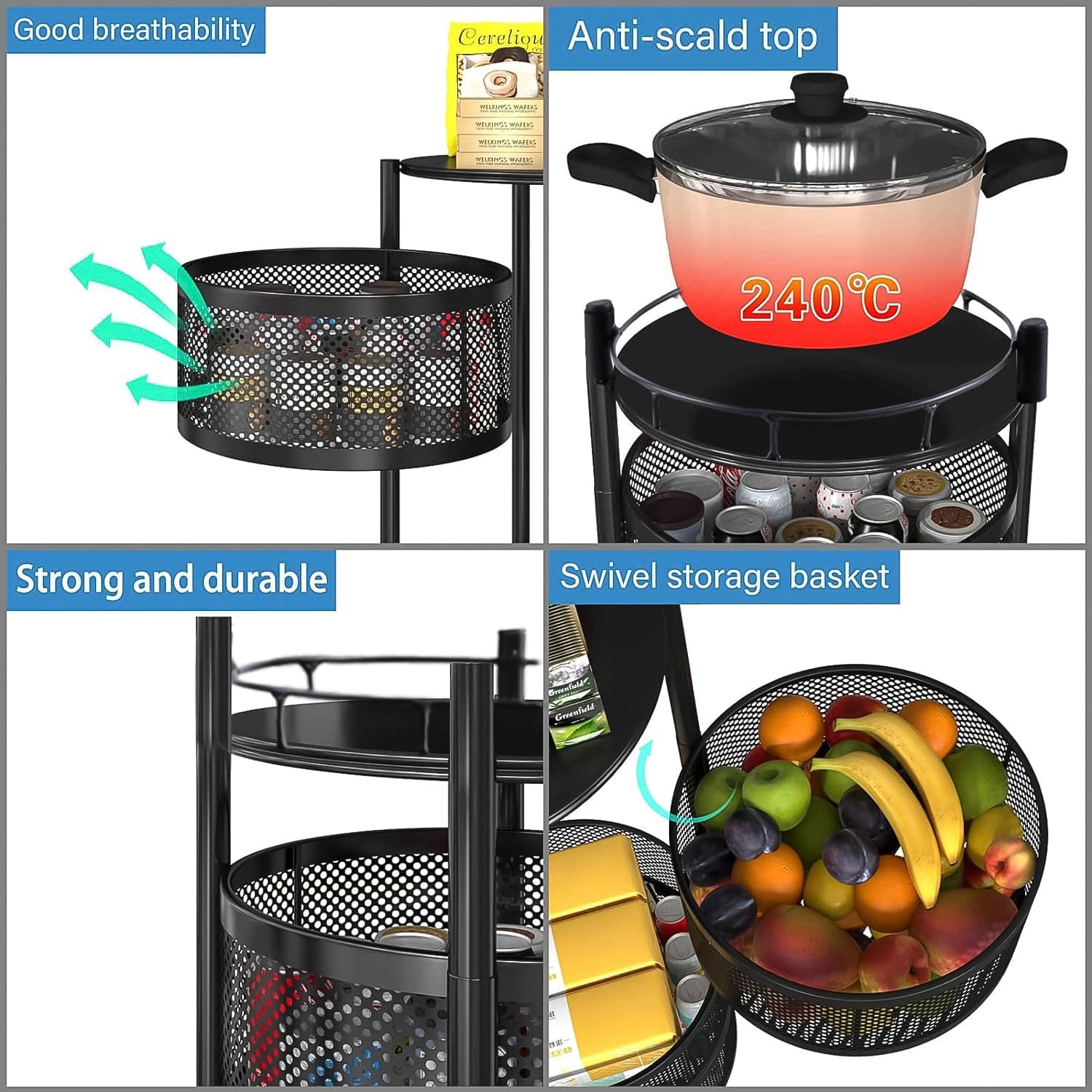 Metal Round High Quality Kitchen Trolley with Wheels (3 Layer / 1 Pc) thumbnail 3