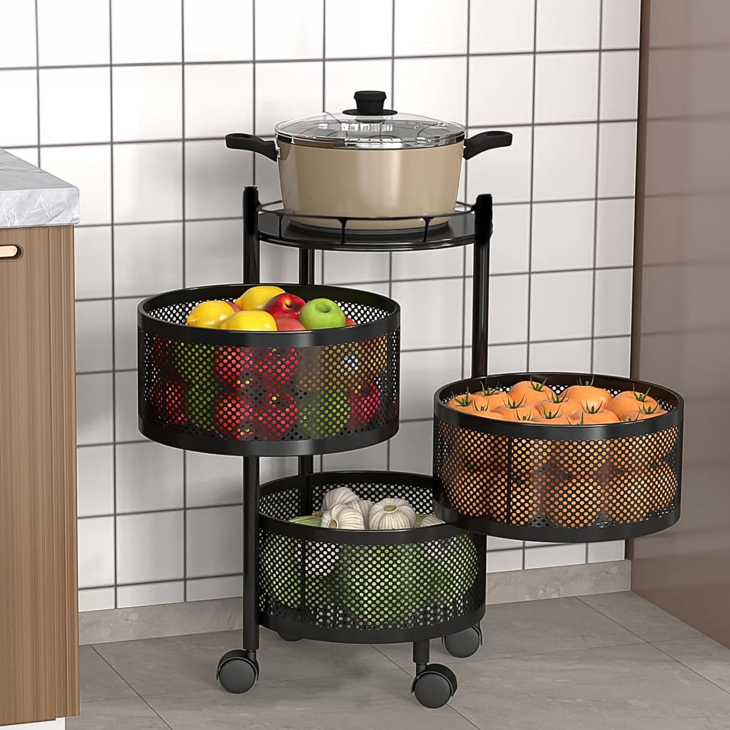 Metal Round High Quality Kitchen Trolley with Wheels (3 Layer / 1 Pc) thumbnail 5