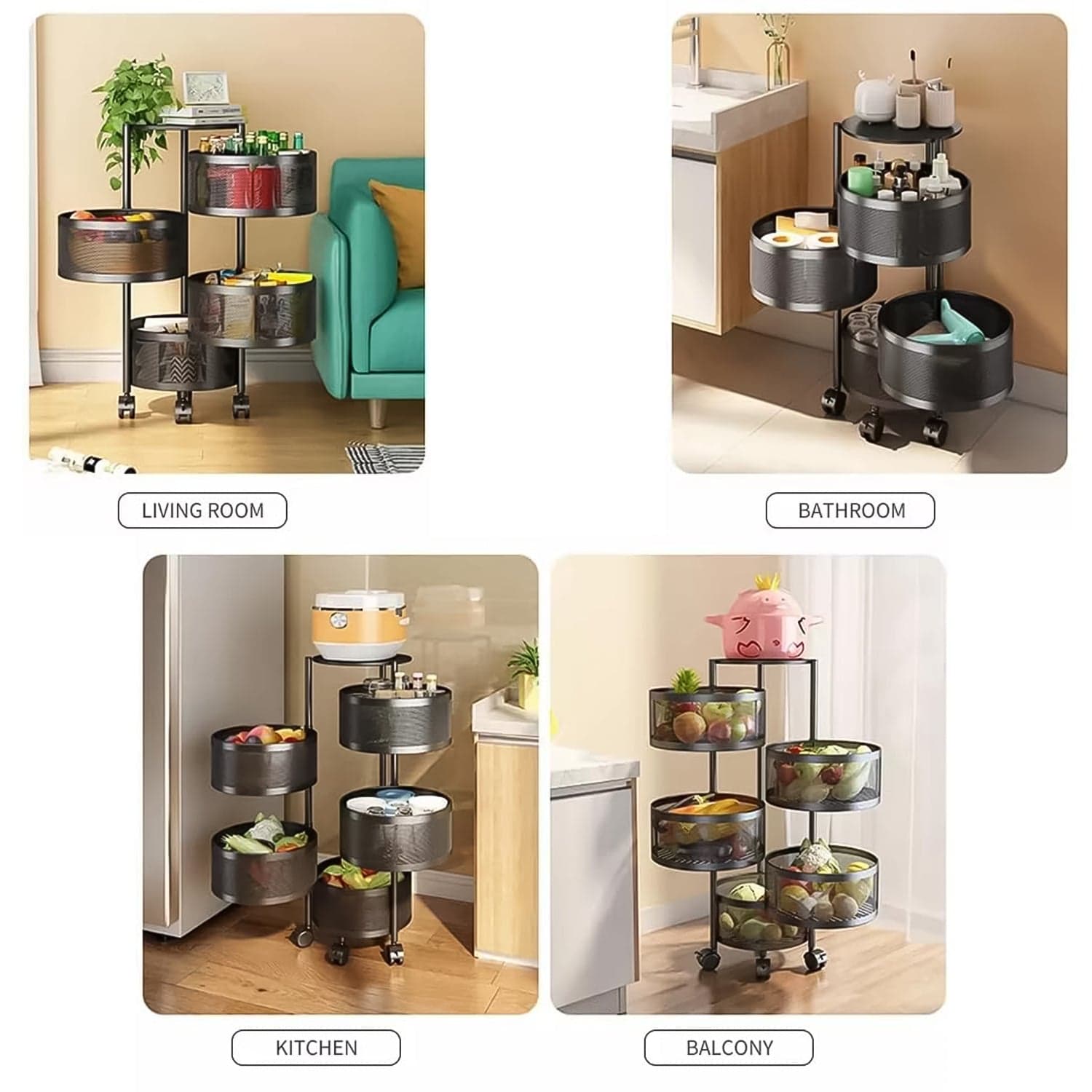 Metal Round High Quality Kitchen Trolley with Wheels (3 Layer / 1 Pc) thumbnail 6