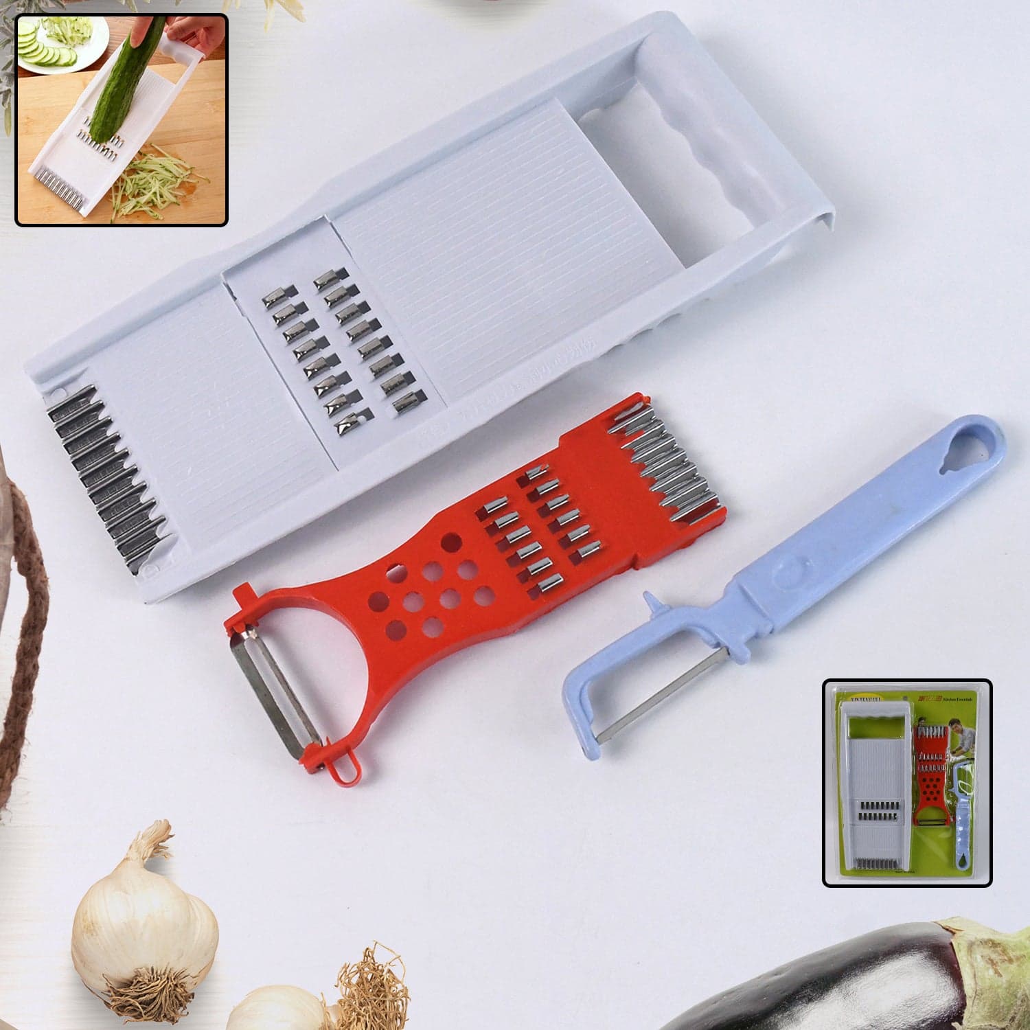 3 in 1 Kitchen Set: Grater Base, Slicing Attachment, and Peeler (3 Pcs Set) thumbnail 1