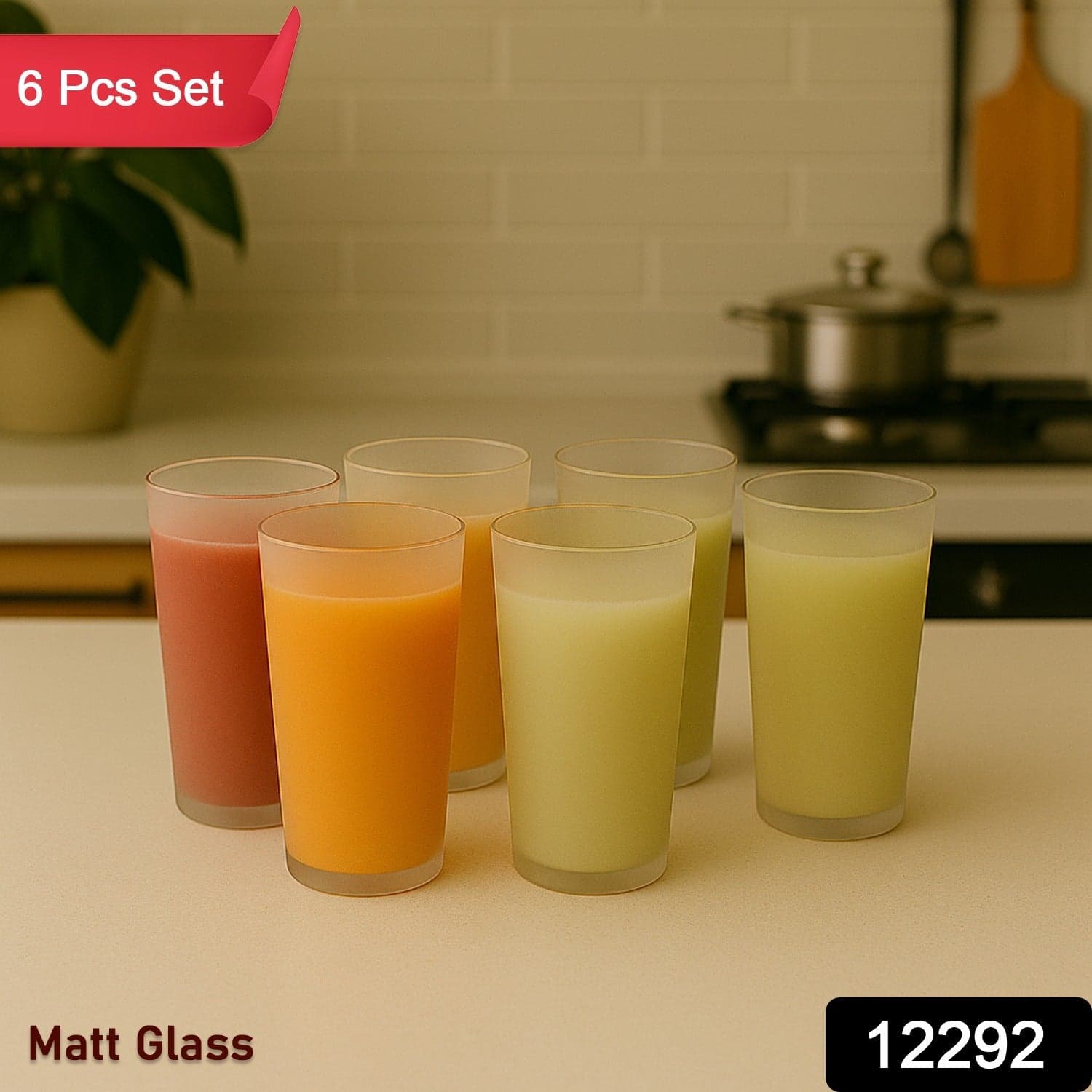 Matt Finish Glass Tumbler Set Approx 300Ml 6 Pc thumbnail 1
