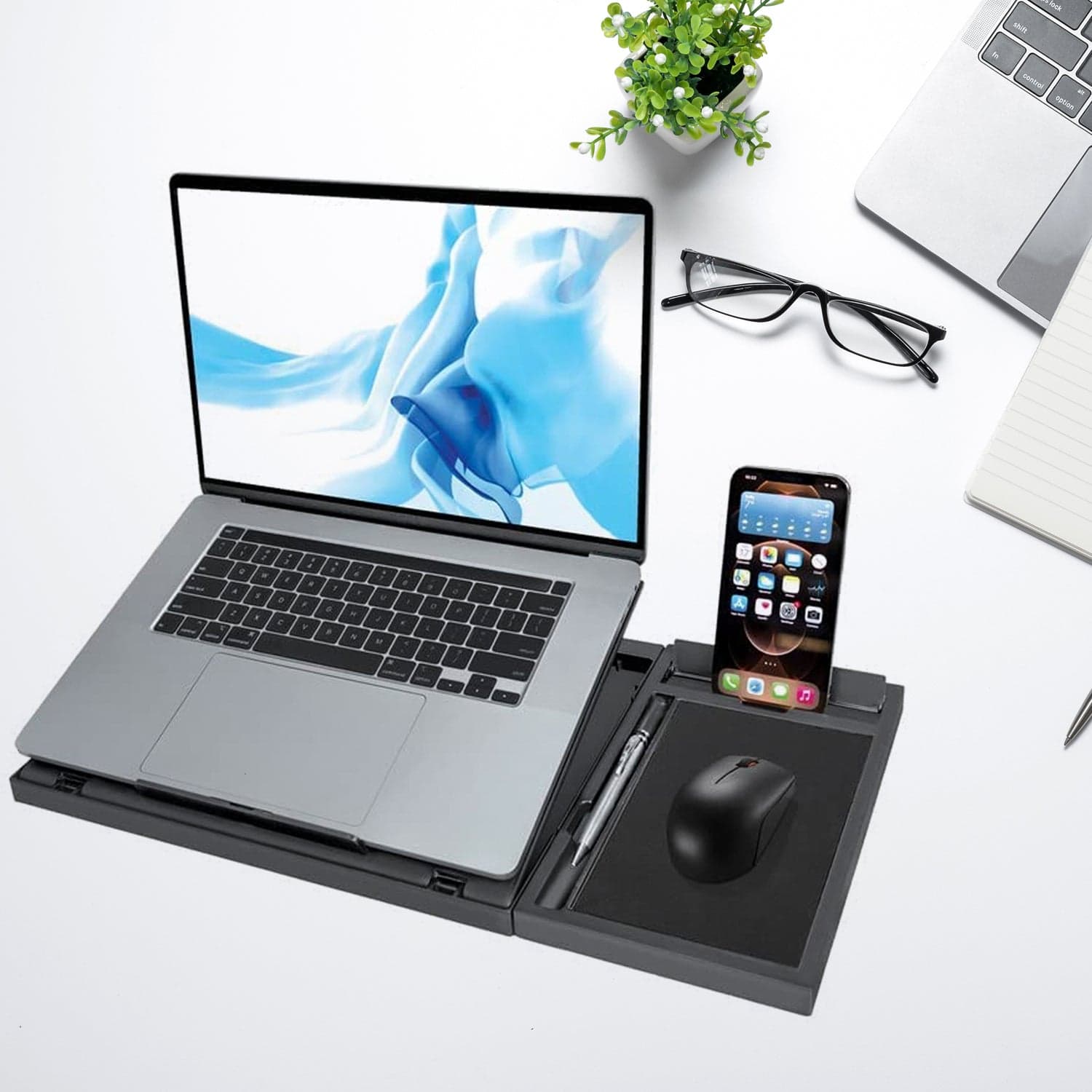 Laptop Stand Suitable Portable Foldable Compatible with MacBook Notebook Tablet Tray Desk Table Book with Free Phone Stand thumbnail 1