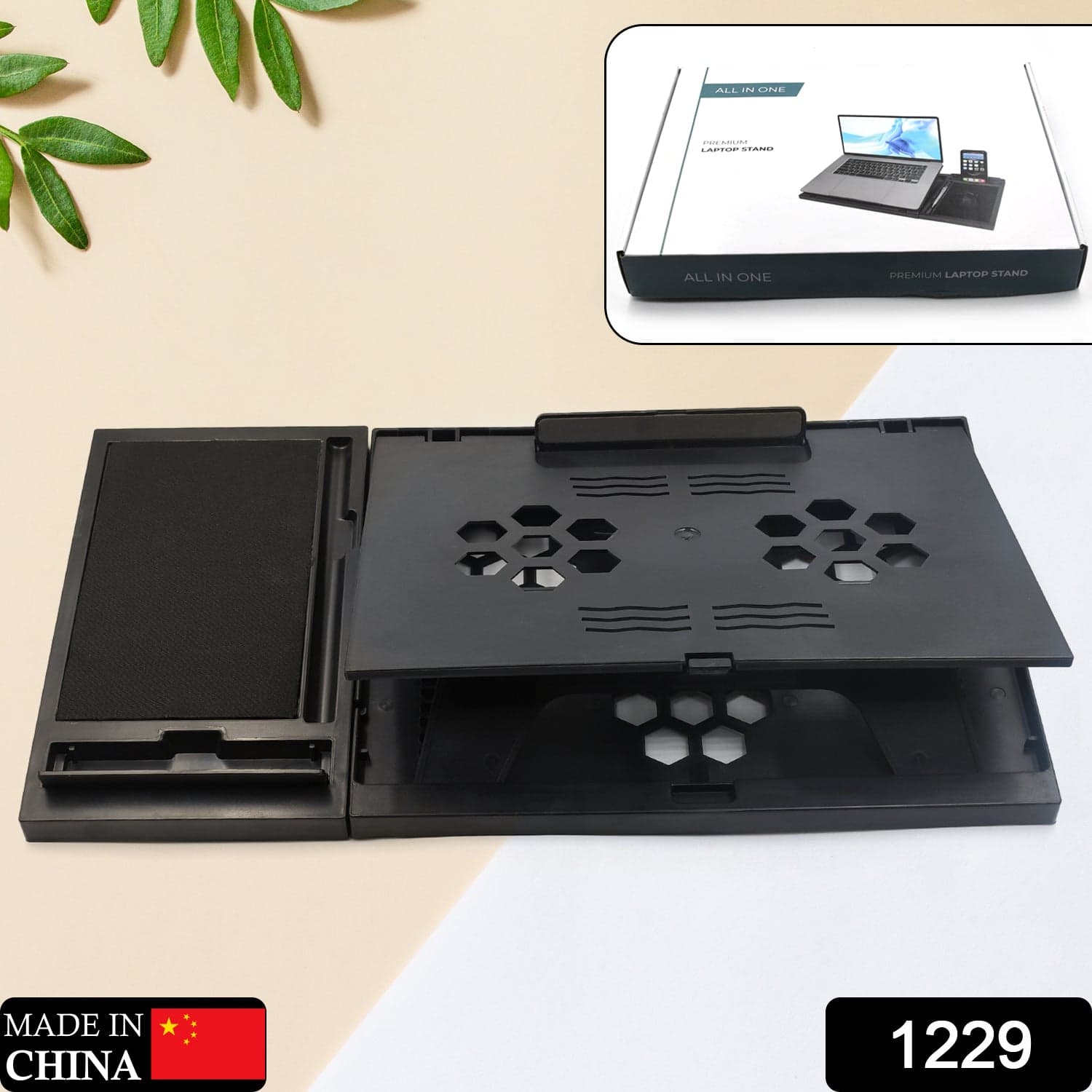 Laptop Stand Suitable Portable Foldable Compatible with MacBook Notebook Tablet Tray Desk Table Book with Free Phone Stand thumbnail 2