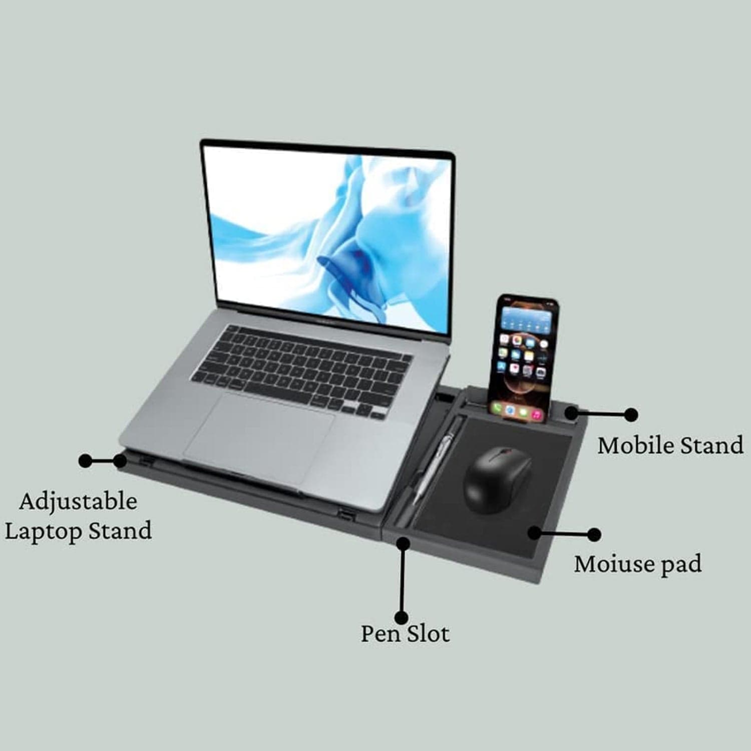 Laptop Stand Suitable Portable Foldable Compatible with MacBook Notebook Tablet Tray Desk Table Book with Free Phone Stand thumbnail 3