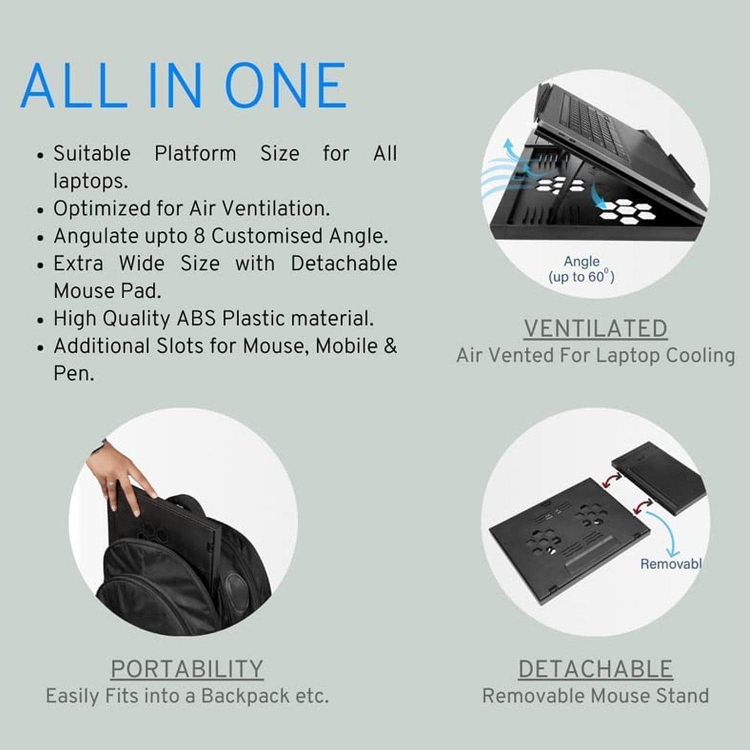 Laptop Stand Suitable Portable Foldable Compatible with MacBook Notebook Tablet Tray Desk Table Book with Free Phone Stand thumbnail 5