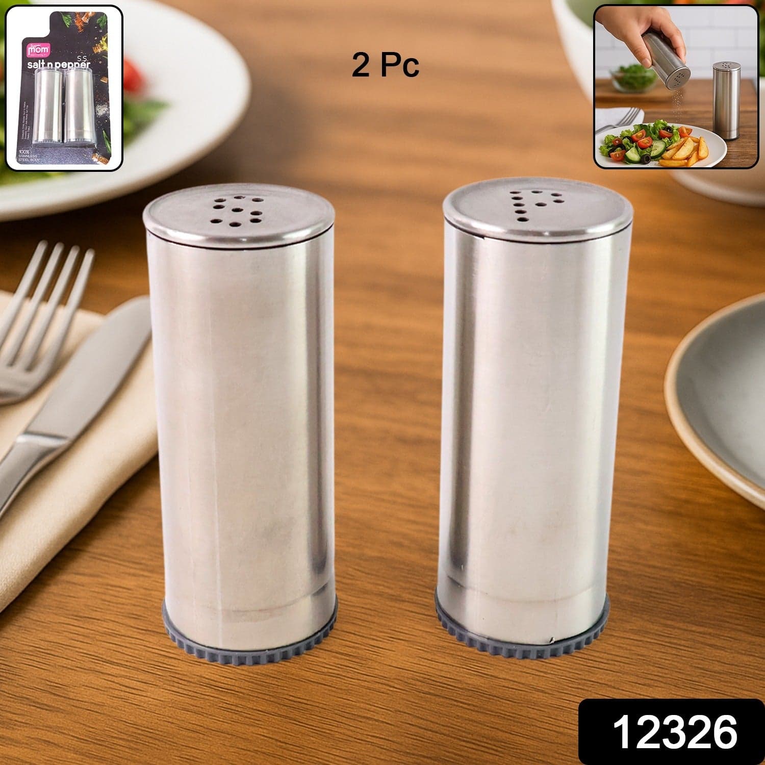 Stainless Steel Salt And Pepper Shaker Set 2 Pc thumbnail 1