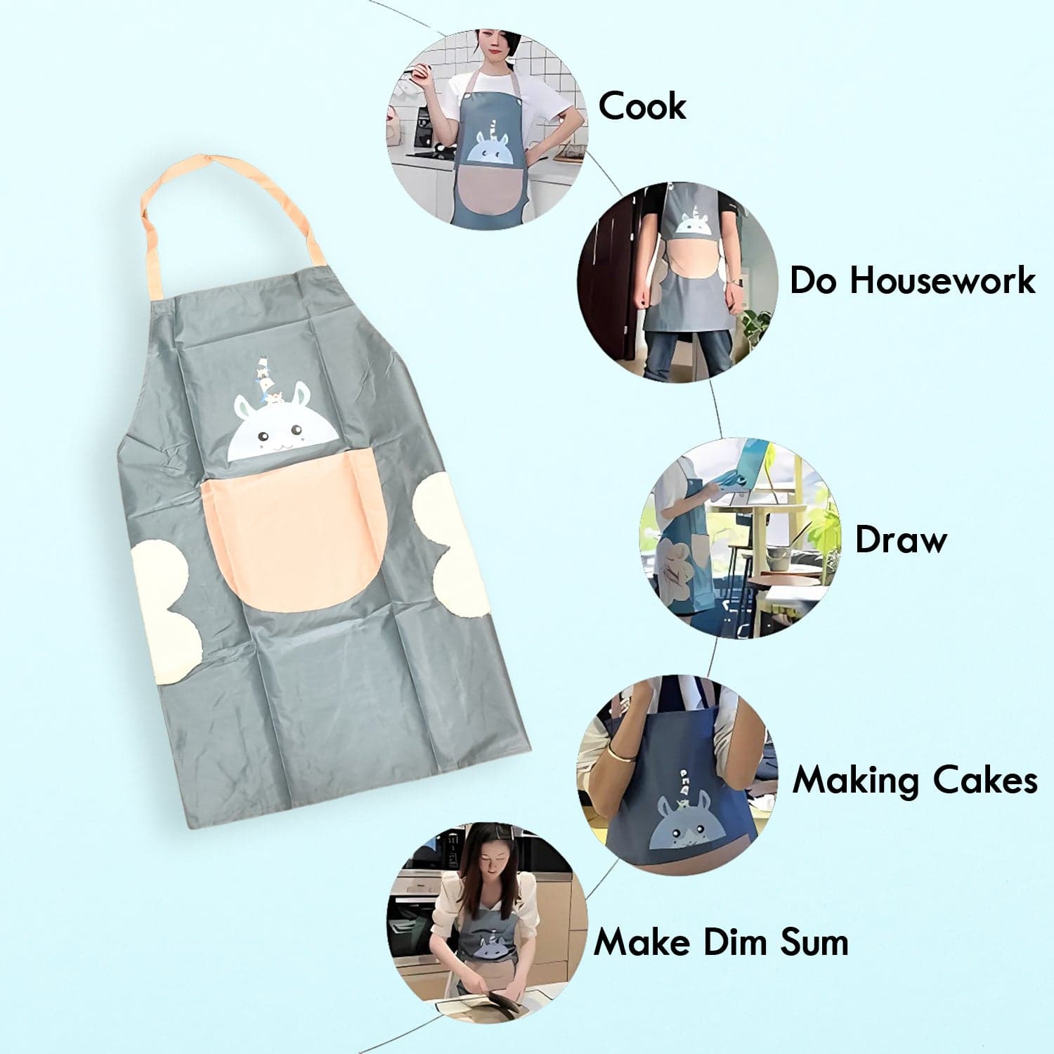 Cute Cartoon Animal Design Kitchen Apron 1 Pc thumbnail 5