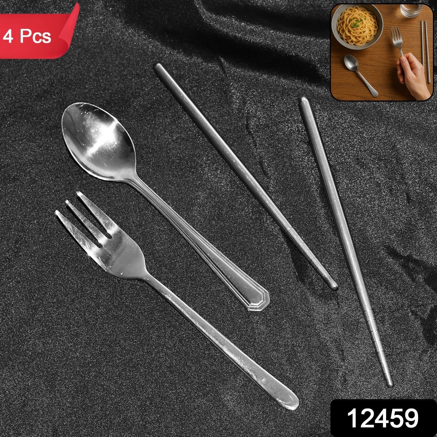 Ss Spoon Fork Pair Of Chopsticks Set thumbnail 1