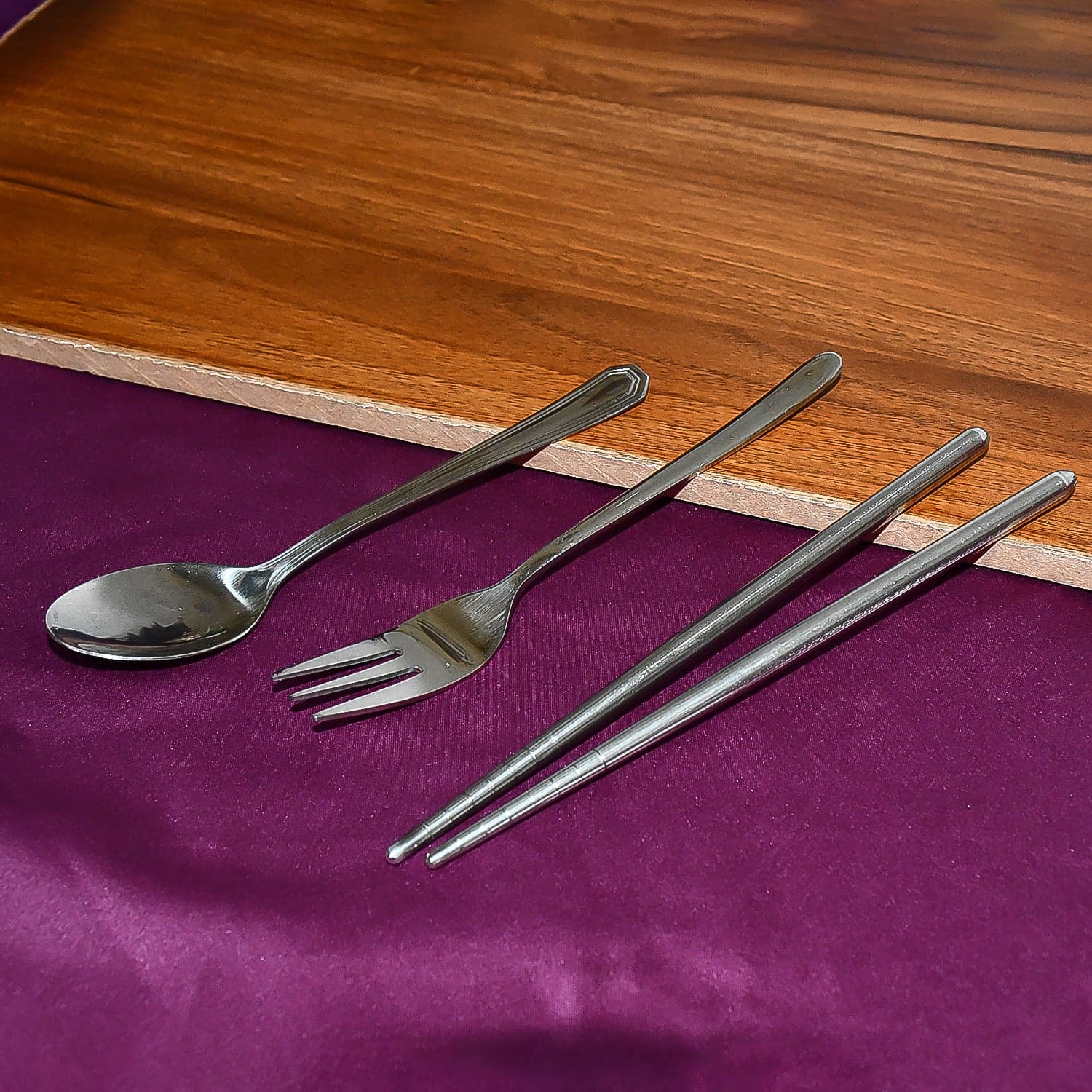 Ss Spoon Fork Pair Of Chopsticks Set thumbnail 3