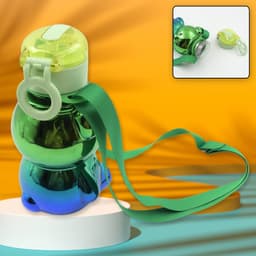Cute Plastic Water Bottle with Strap & Stickers | Kids School Water Bottle with Straw (1 Pc)