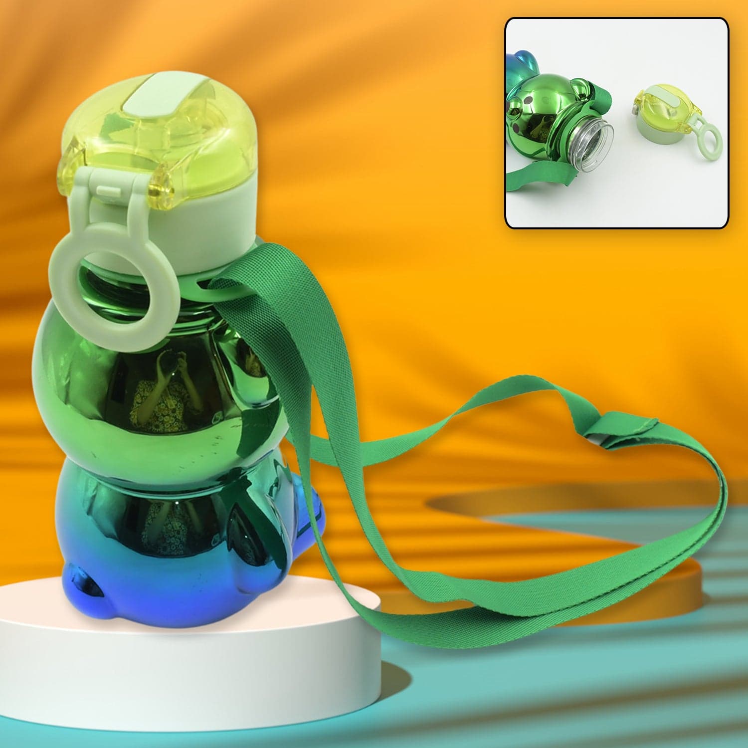 Cute Plastic Water Bottle with Strap & Stickers | Kids School Water Bottle with Straw (1 Pc) thumbnail 1