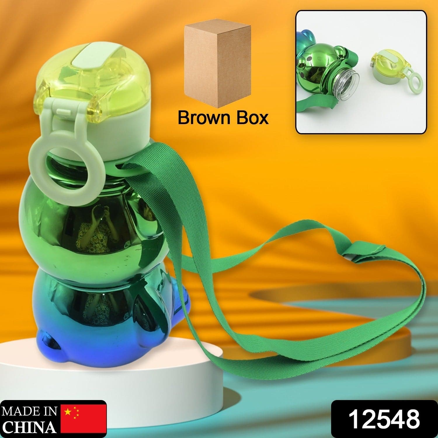 Cute Plastic Water Bottle with Strap & Stickers | Kids School Water Bottle with Straw (1 Pc) thumbnail 2