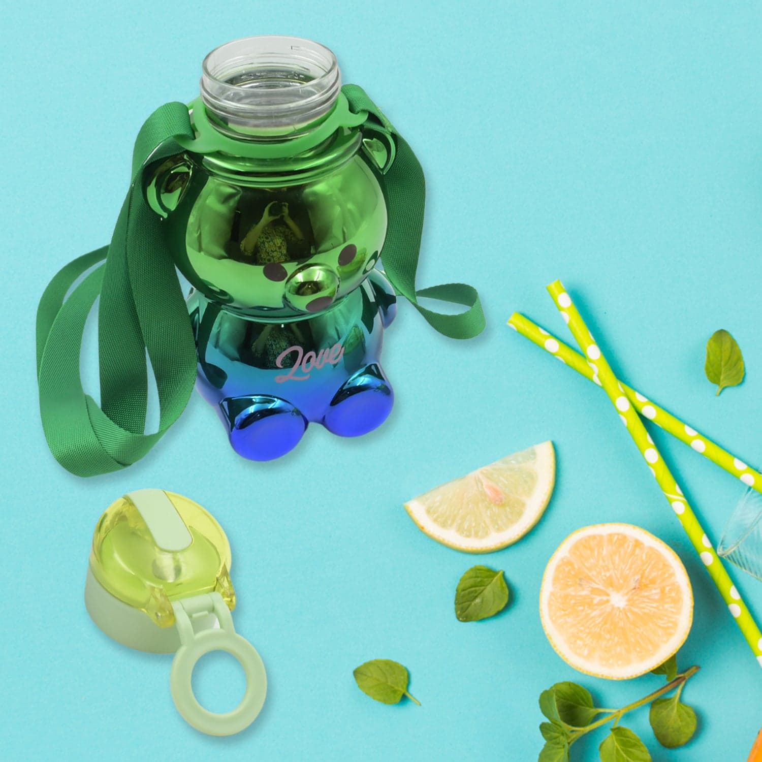 Cute Plastic Water Bottle with Strap & Stickers | Kids School Water Bottle with Straw (1 Pc) thumbnail 3