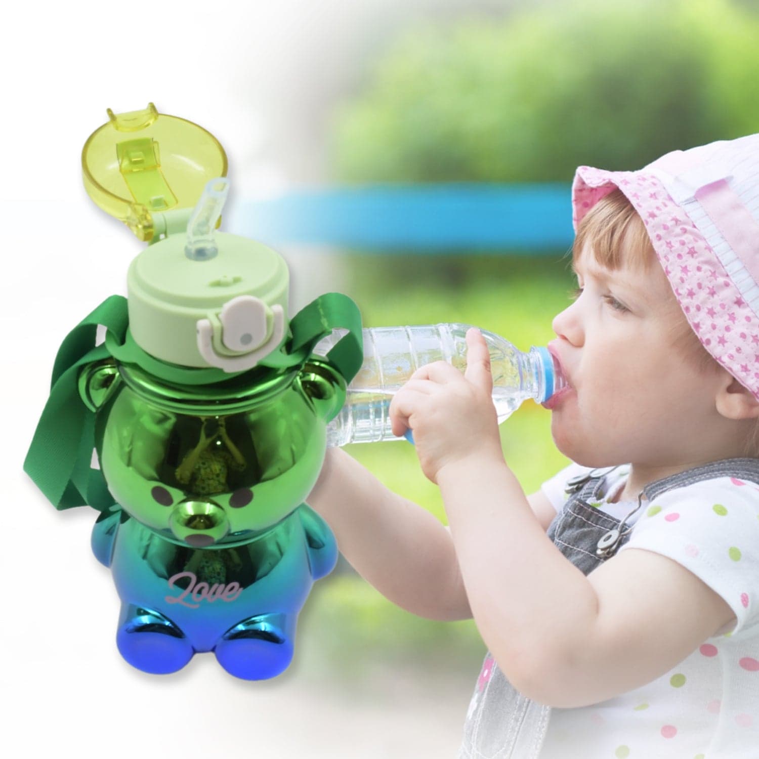 Cute Plastic Water Bottle with Strap & Stickers | Kids School Water Bottle with Straw (1 Pc) thumbnail 5