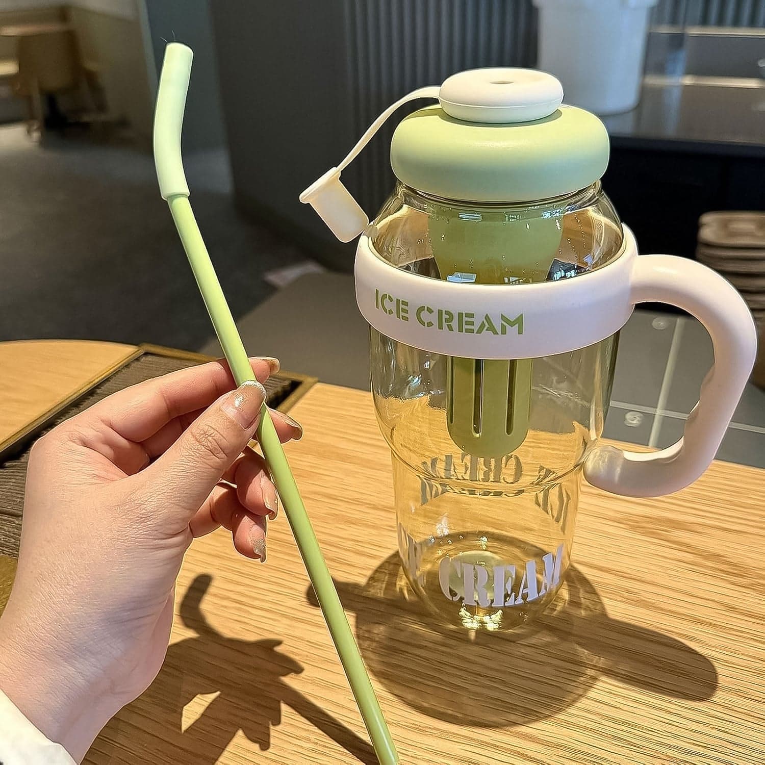 Cute Ice Cream Themed Water Bottle With Handle Straw thumbnail 3