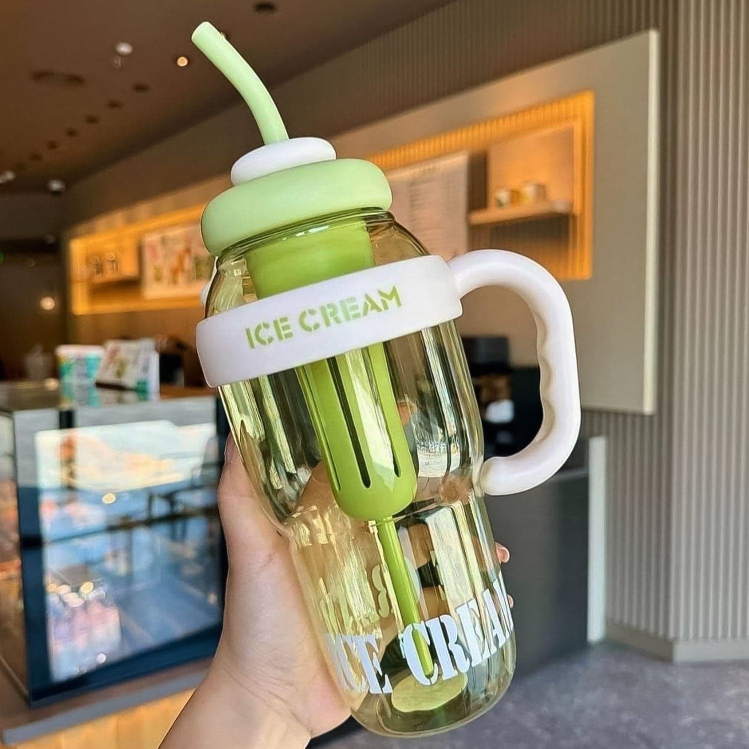Cute Ice Cream Themed Water Bottle With Handle Straw thumbnail 5