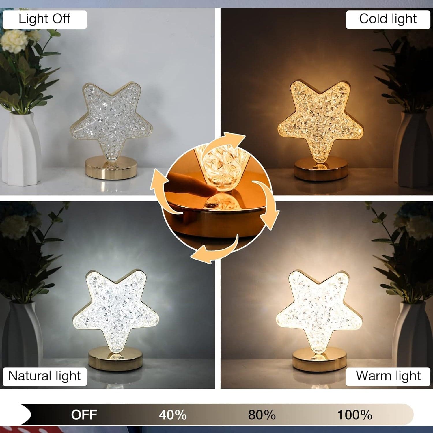 Star Crystal Diamond Touch Lamp of USB Rechargeable, 3-Way Dimmable thumbnail 4
