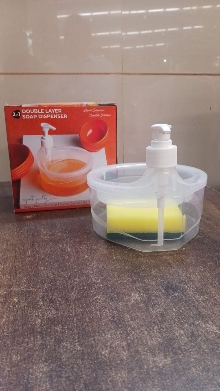 2-in-1 Double Layer Liquid Soap Dispenser with Pump & Sponge of Practical Kitchen & Hotel Sink Soap Pump Bottle (Rectangle) thumbnail 10