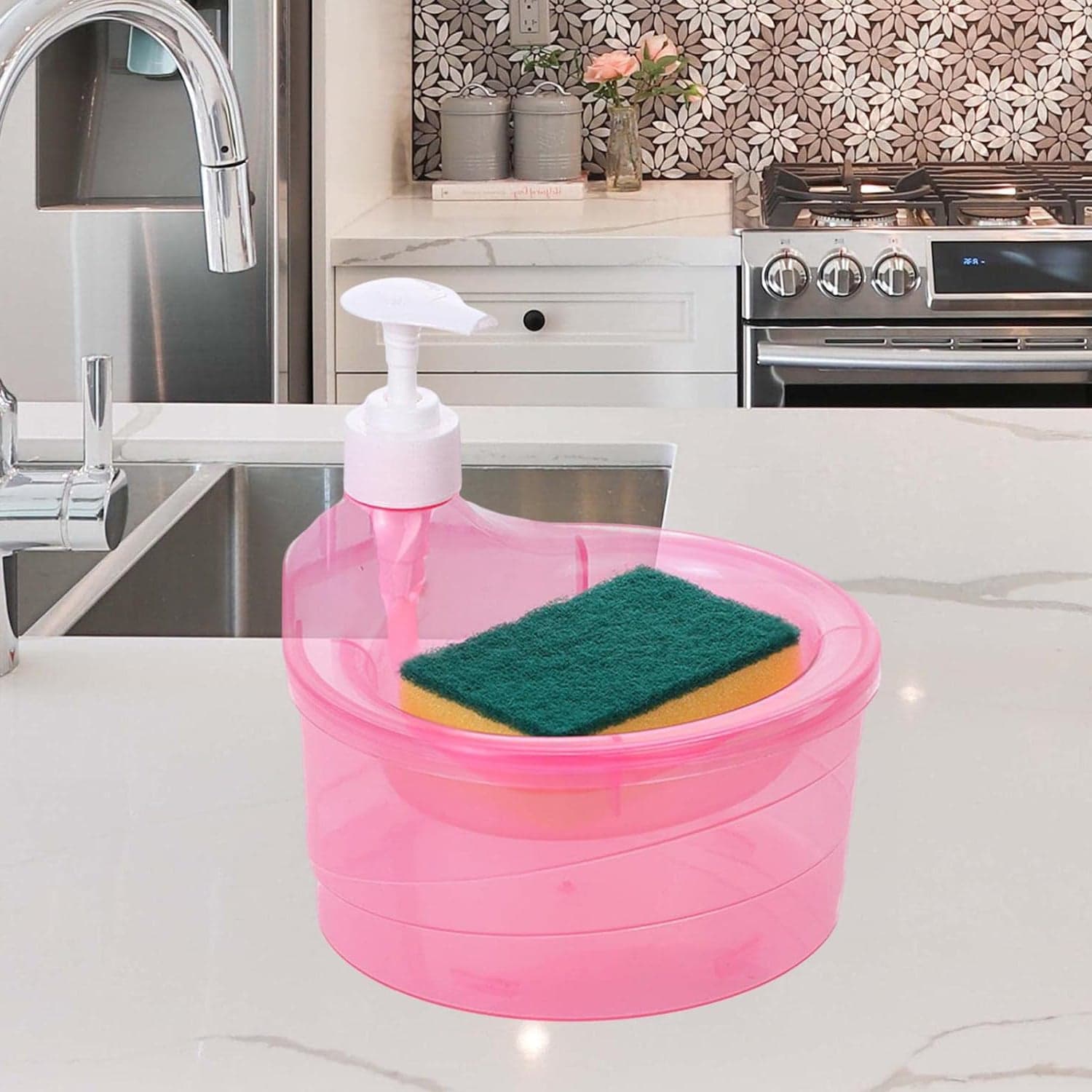 2-in-1 Double Layer Liquid Soap Dispenser with Pump & Sponge of Practical Kitchen & Hotel Sink Soap Pump Bottle (Rectangle) thumbnail 3