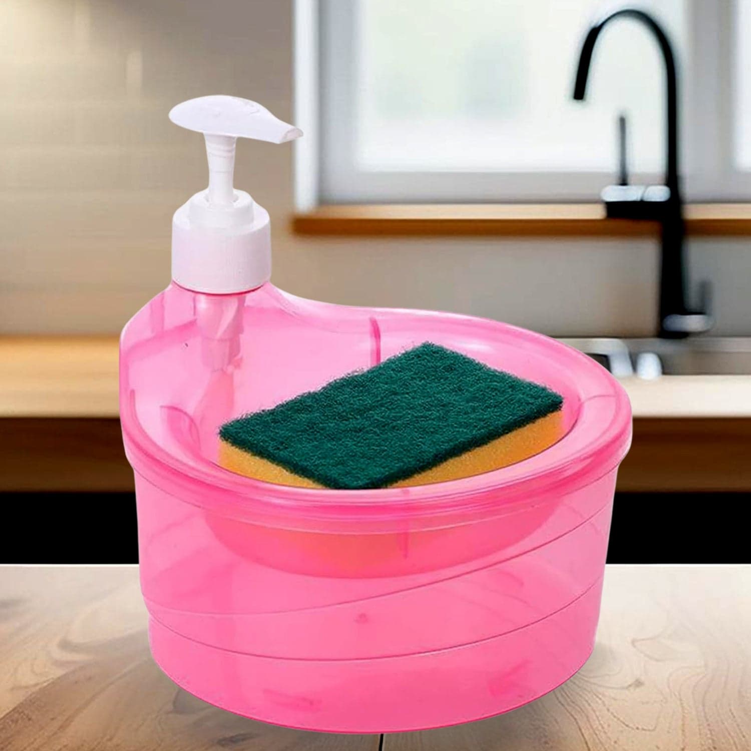 2-in-1 Double Layer Liquid Soap Dispenser with Pump & Sponge of Practical Kitchen & Hotel Sink Soap Pump Bottle (Rectangle) thumbnail 5