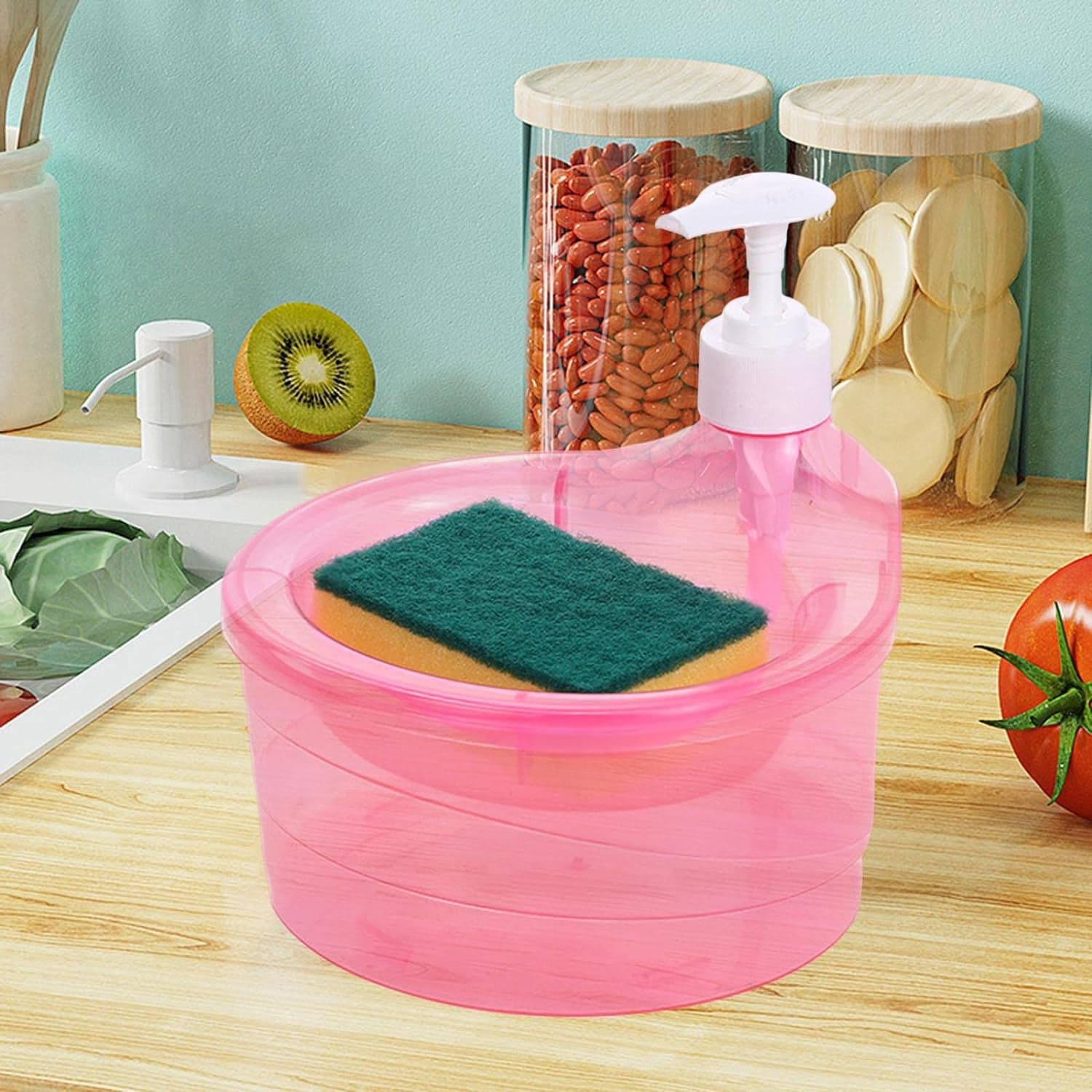 2-in-1 Double Layer Liquid Soap Dispenser with Pump & Sponge of Practical Kitchen & Hotel Sink Soap Pump Bottle (Rectangle) thumbnail 9