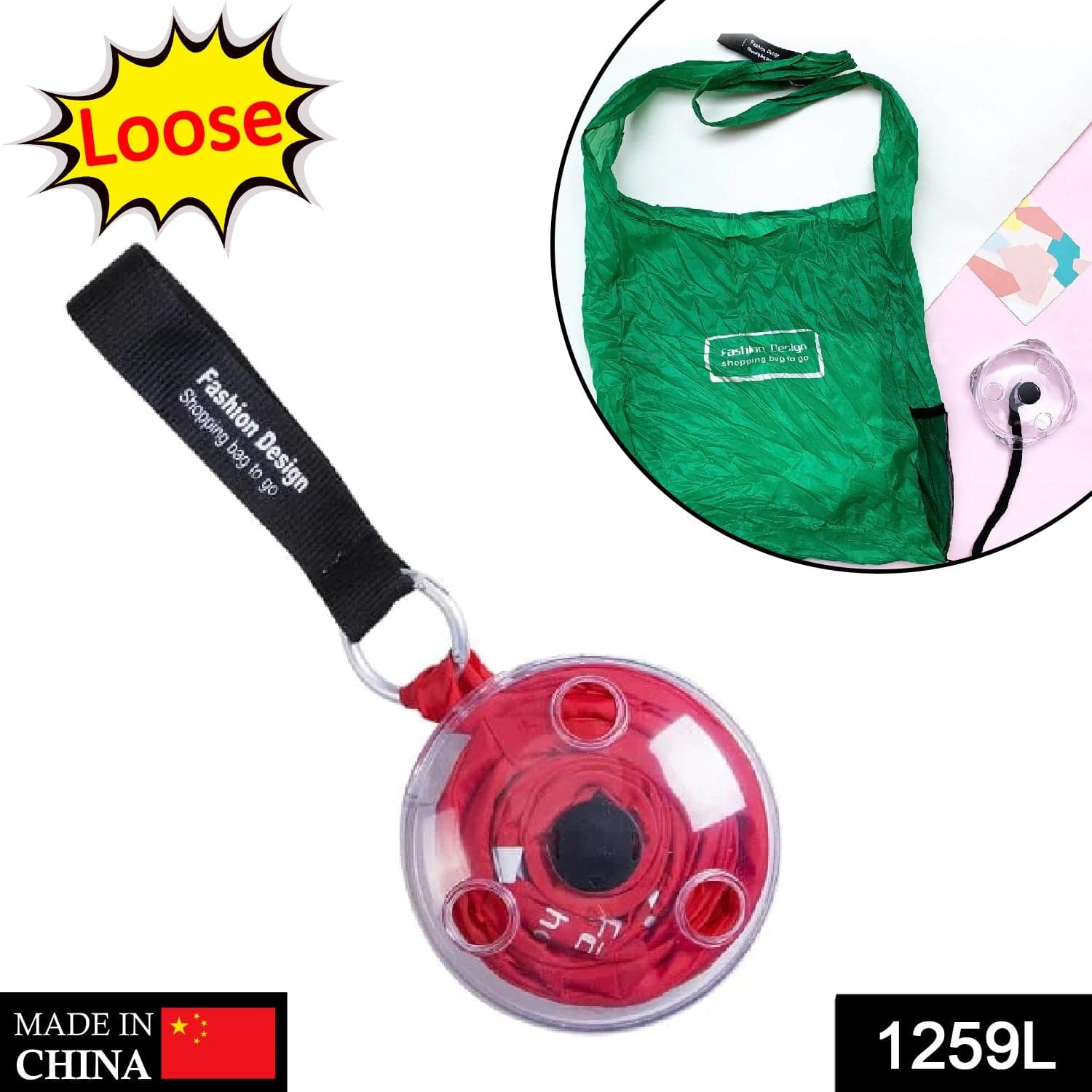 Reusable Grocery Bag, Fordable And Portable Shopping Bag, Nylon Grocery Bag Roll Up In Small Case thumbnail 2