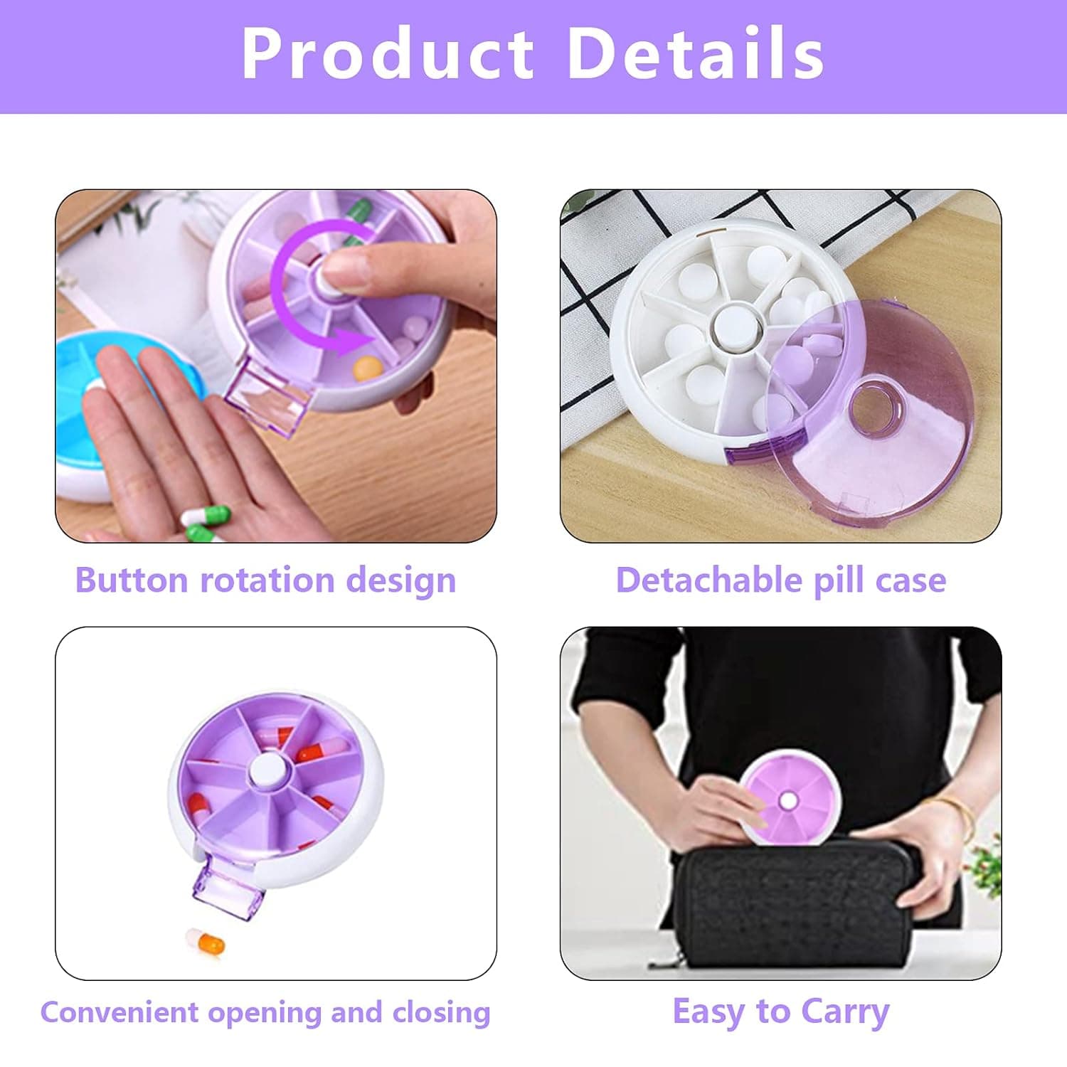 Cute 7-Day Pill Box Dispenser of Portable 7-Grid Medicine Organizer (1 Pc) thumbnail 7