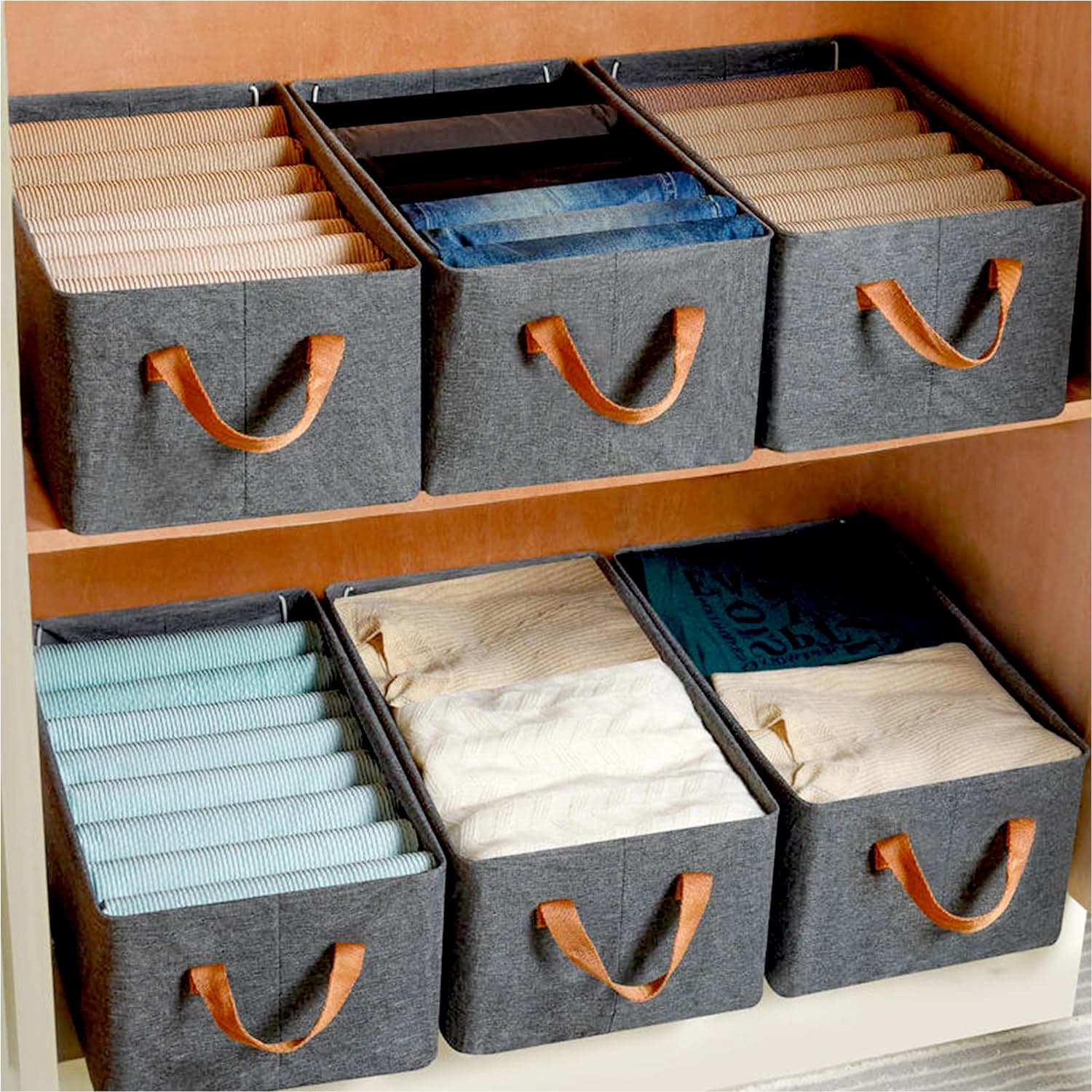 Foldable Storage Box Handles, Cotton And Linen Storage Bins And Baskets Organizer For Nursery, Closet, Bedroom, Home (45 Cm) thumbnail 1