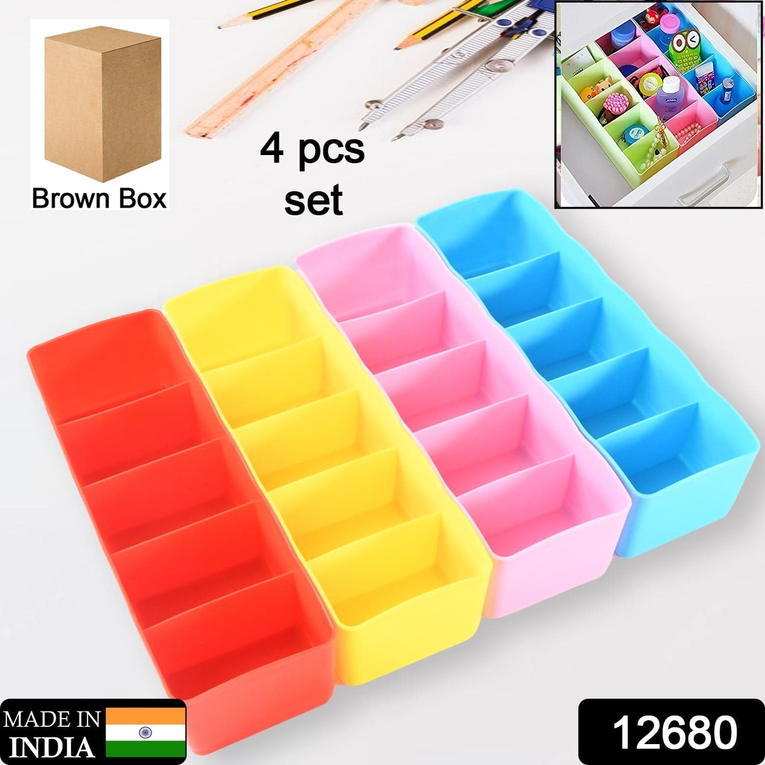 Desktop Storage Organizer Box Set - 5 Grid Compartments For Clothing thumbnail 2