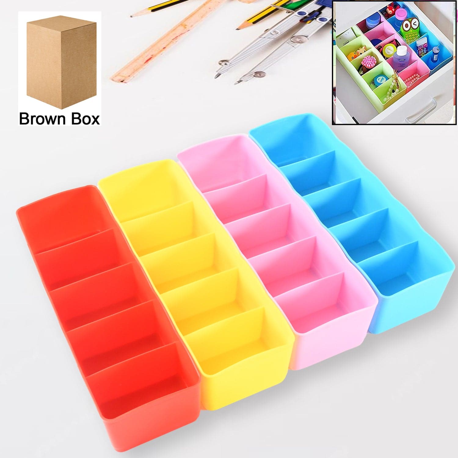 Desktop Storage Organizer Box Set - 5 Grid Compartments For Clothing thumbnail 4