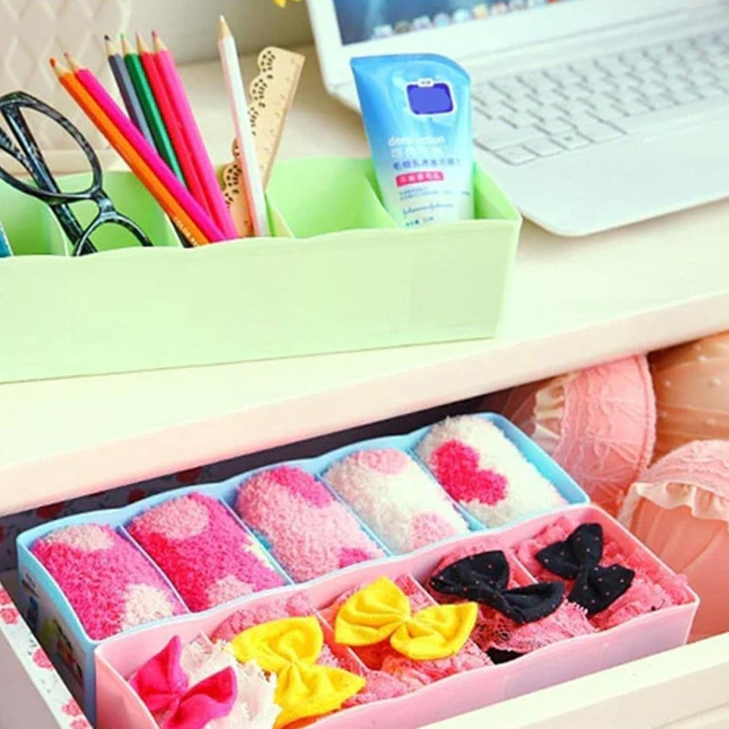 Desktop Storage Organizer Box Set - 5 Grid Compartments For Clothing thumbnail 6