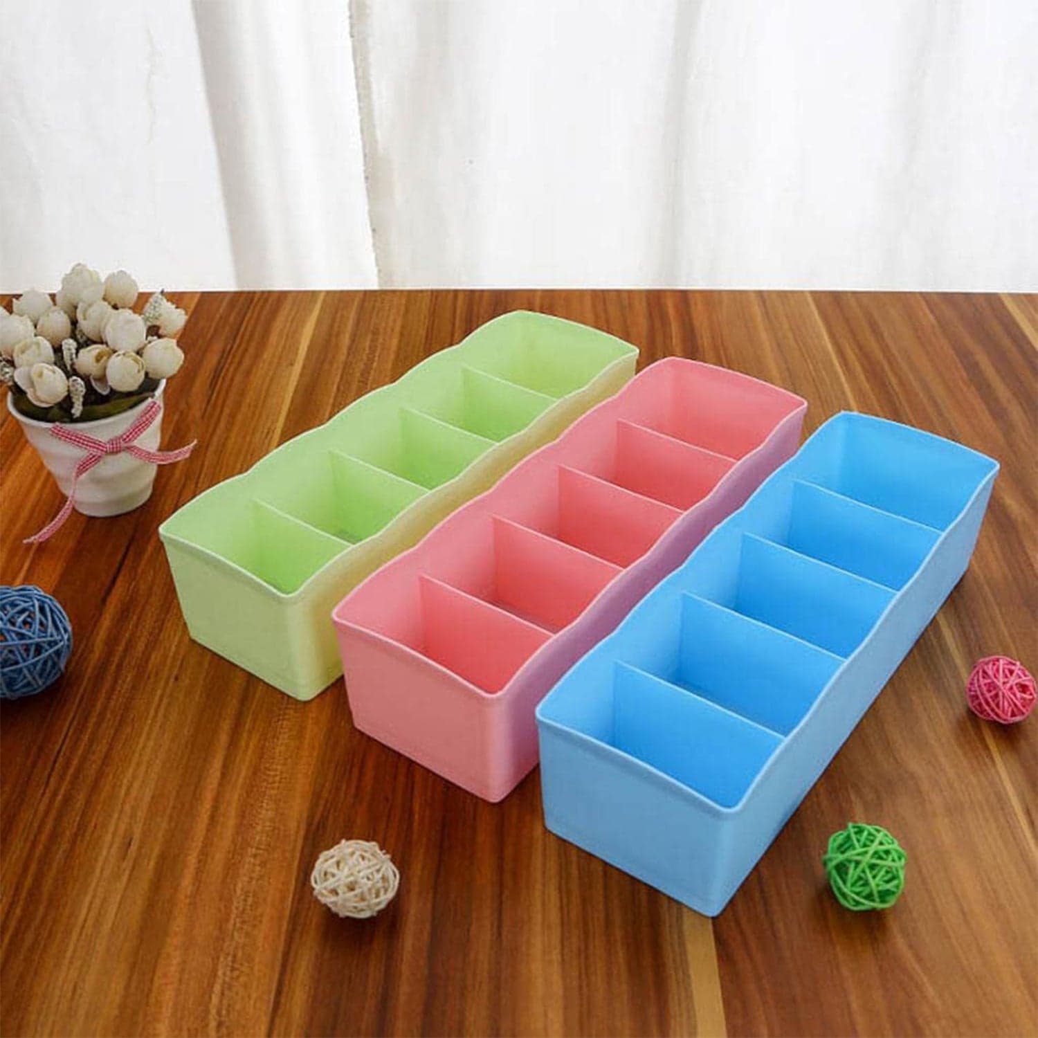 Desktop Storage Organizer Box Set - 5 Grid Compartments For Clothing thumbnail 7
