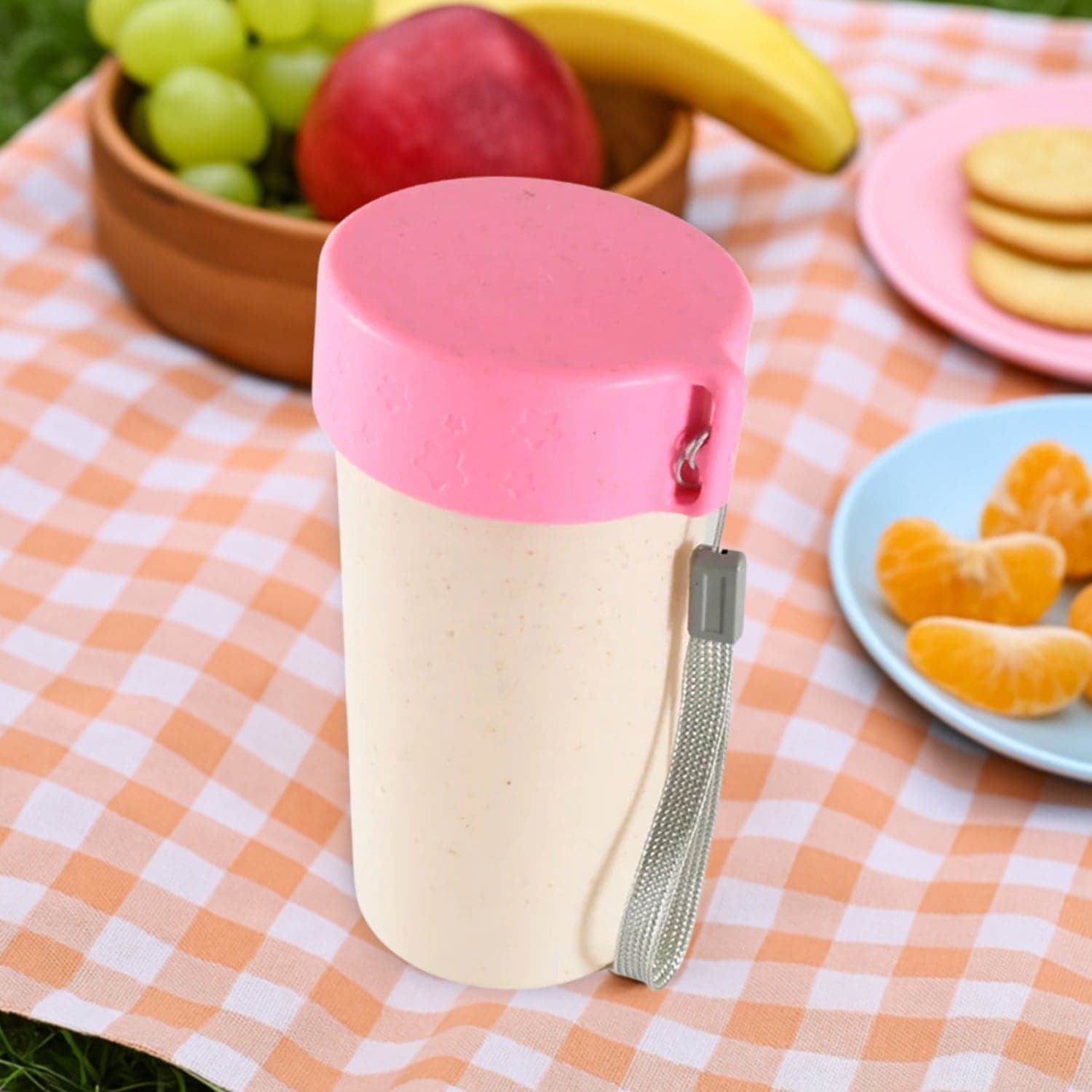 Travel Coffee Cup Portable Water Bottle Wheat Straw Coffee Tea Mug Coffee Mug with Lids for Coffee Tea (300 ML Approx) thumbnail 1