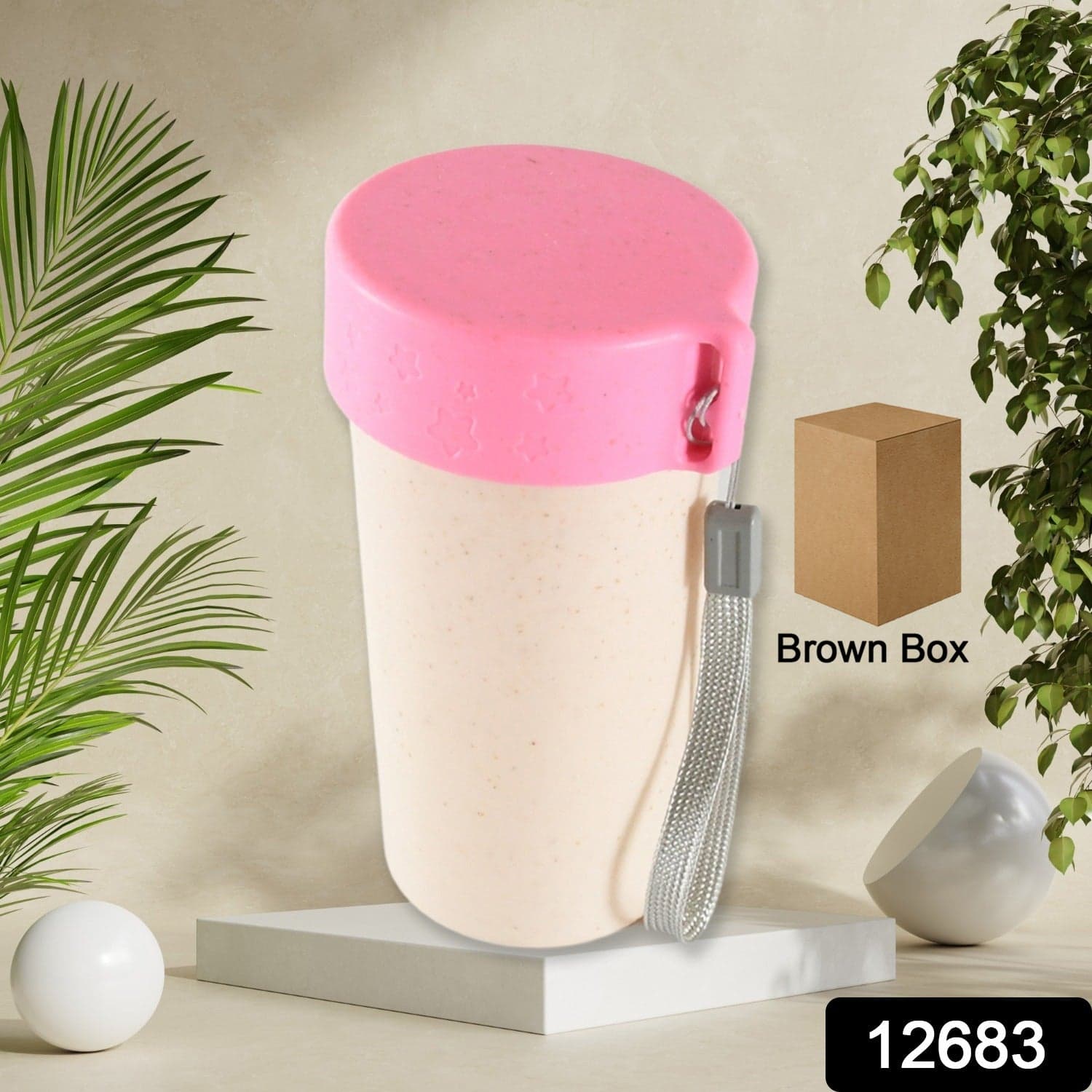 Travel Coffee Cup Portable Water Bottle Wheat Straw Coffee Tea Mug Coffee Mug with Lids for Coffee Tea (300 ML Approx) thumbnail 2