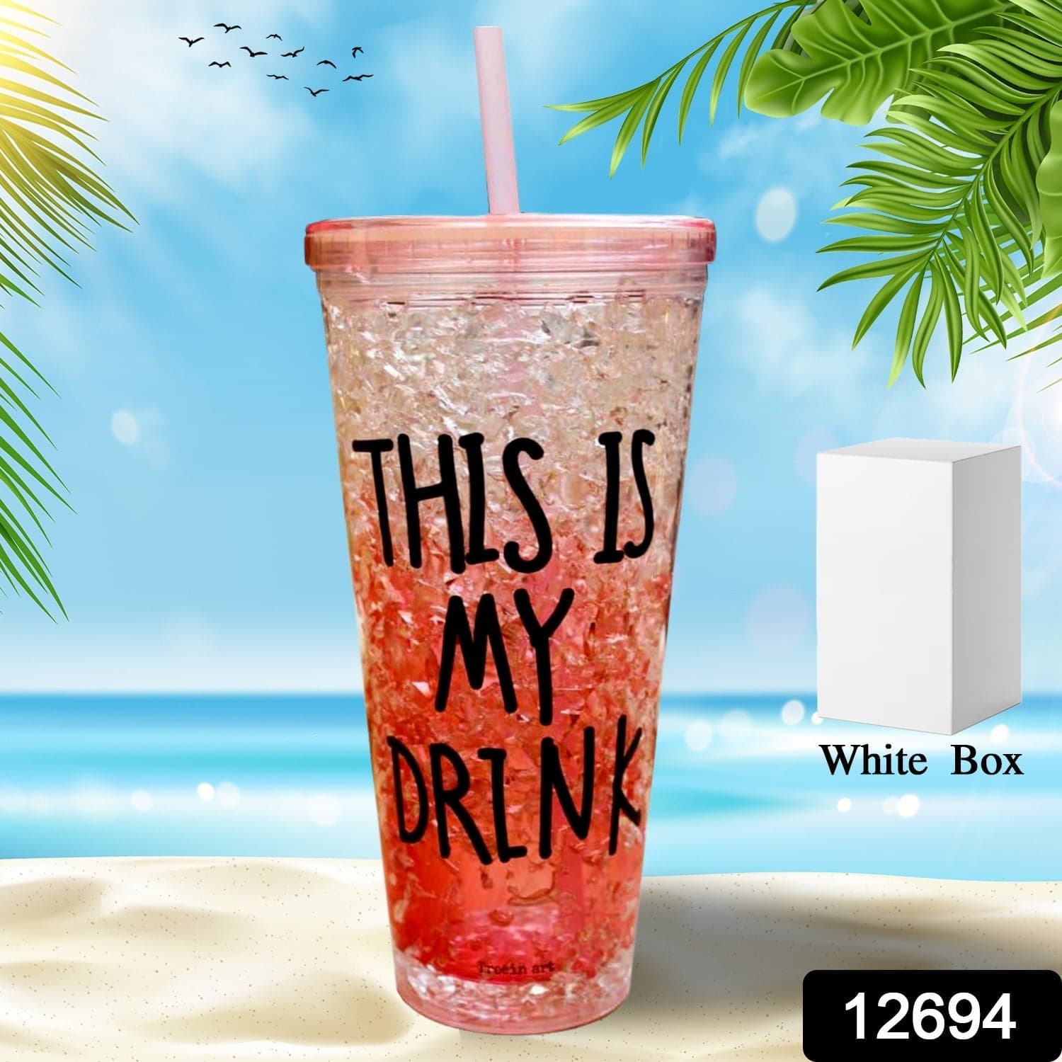 Plastic Creative Cold Drink Cup, Reusable Tea Coffee Tumbler With Lid And Straw, Double Wall Plastic Drinking Sport Bottle, Travel Tumbler thumbnail 2