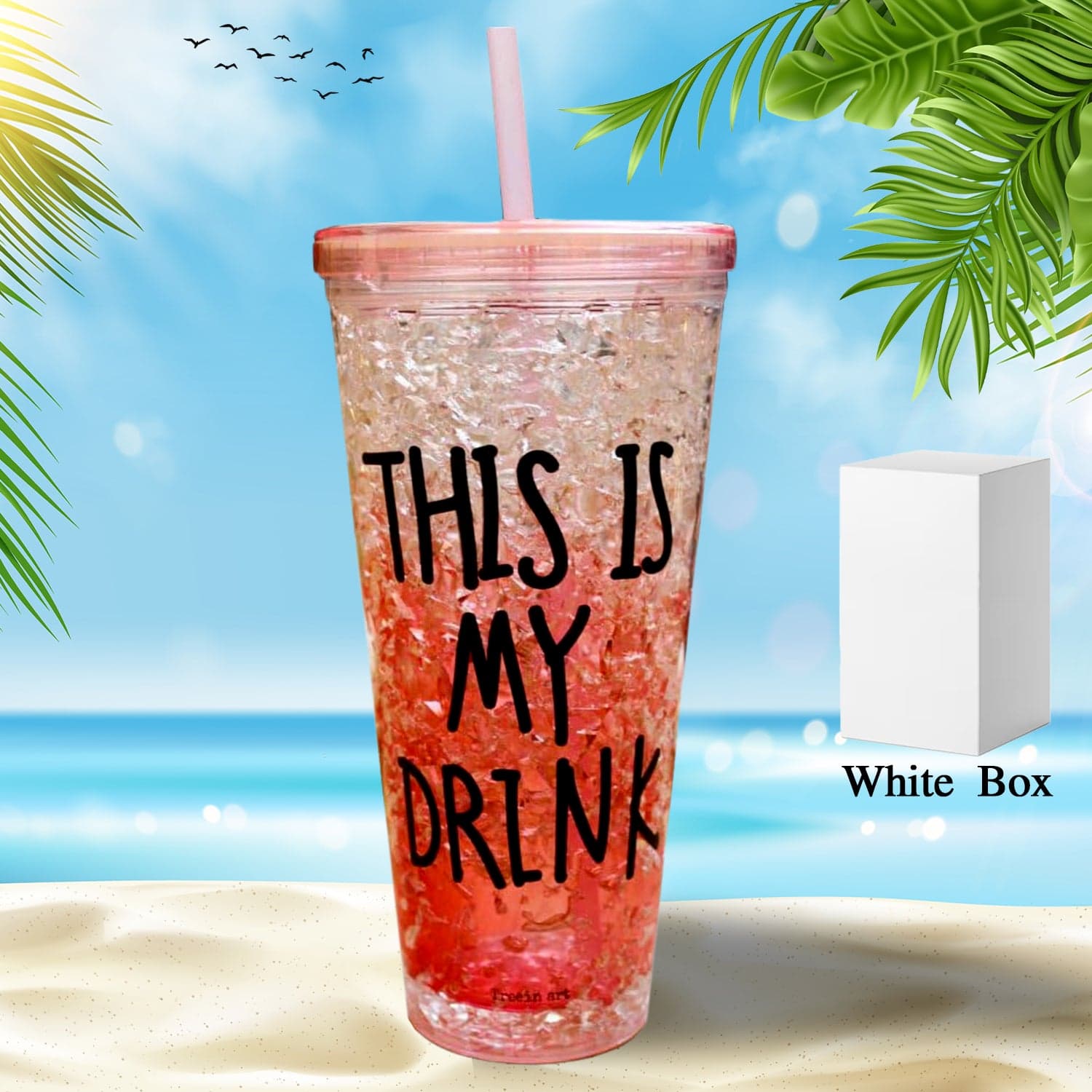 Plastic Creative Cold Drink Cup, Reusable Tea Coffee Tumbler With Lid And Straw, Double Wall Plastic Drinking Sport Bottle, Travel Tumbler thumbnail 3