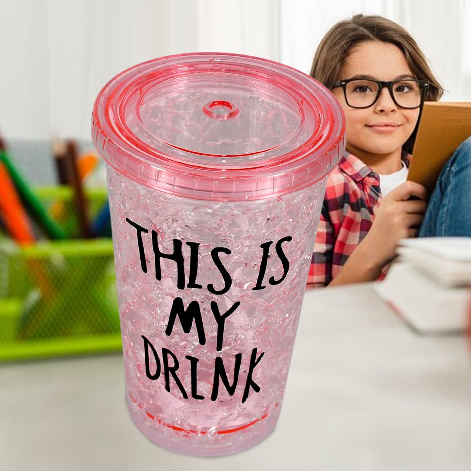 Plastic Creative Cold Drink Cup, Reusable Tea Coffee Tumbler With Lid And Straw, Double Wall Plastic Drinking Sport Bottle, Travel Tumbler thumbnail 5