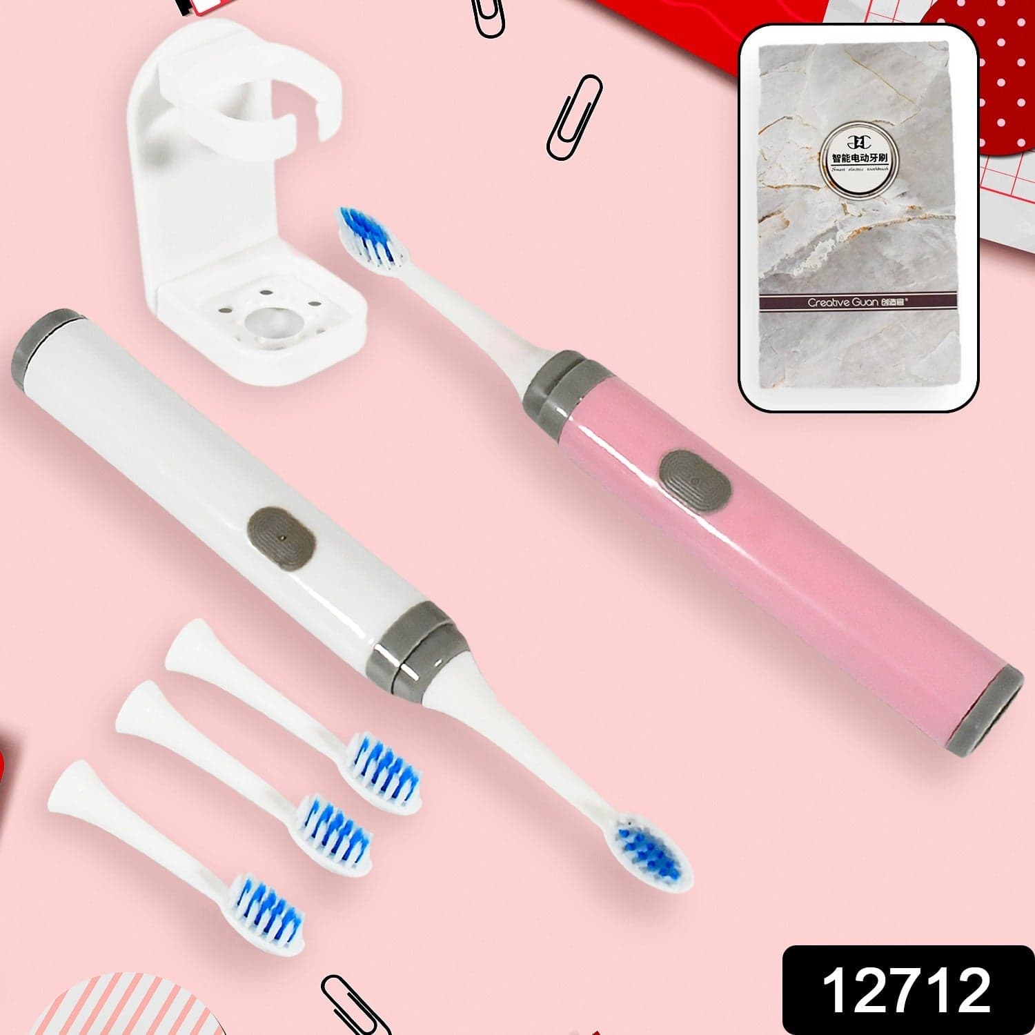 Adult Waterproof Electric Toothbrush Strong Sonic Charging with 4 Toothbrush Head and a toothbrush holder thumbnail 2