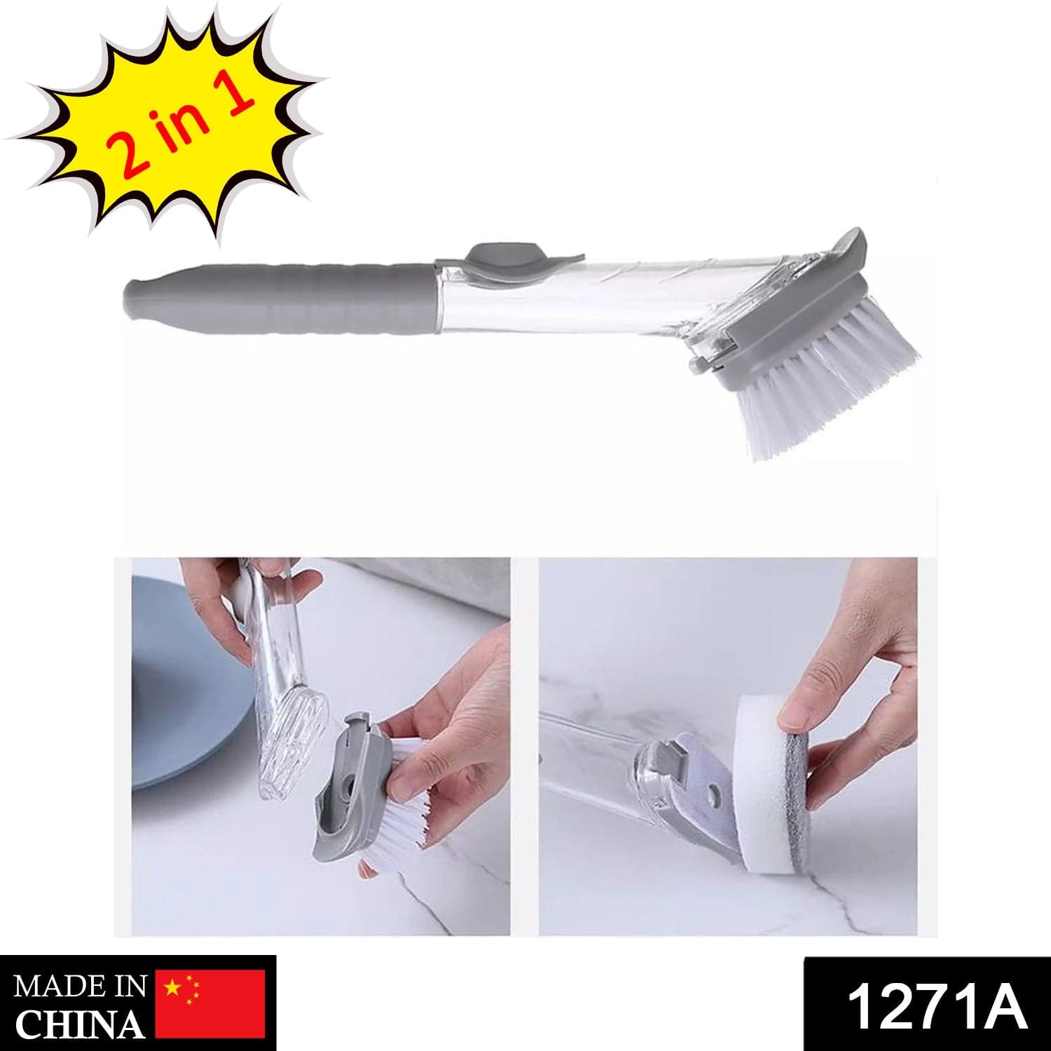 2-in-1 Dishwashing Brush, Long Handle Wash Pot Brush Washing Dish thumbnail 2