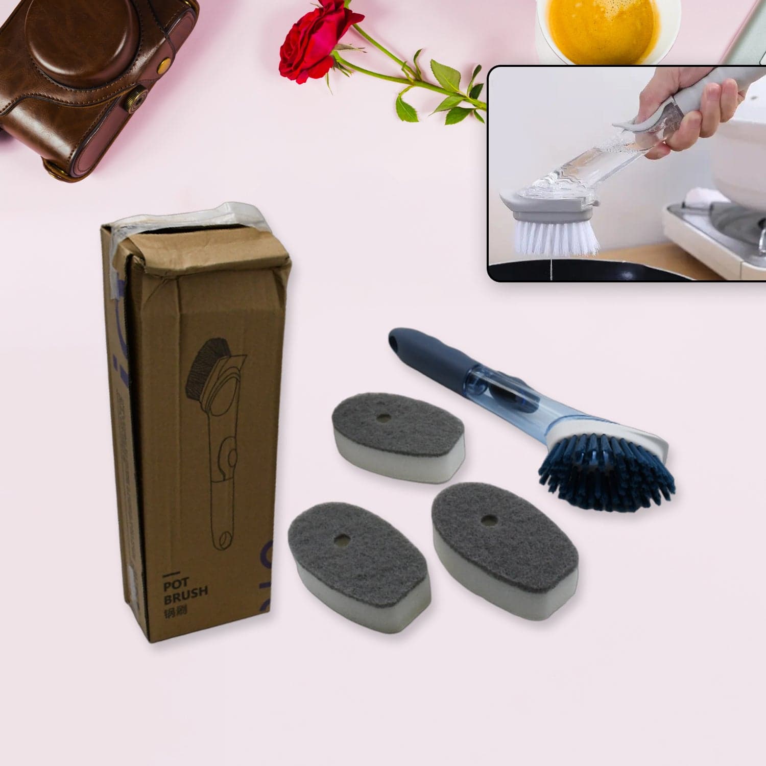 Mix Color Dish Scrubber With Soap Dispenser thumbnail 6