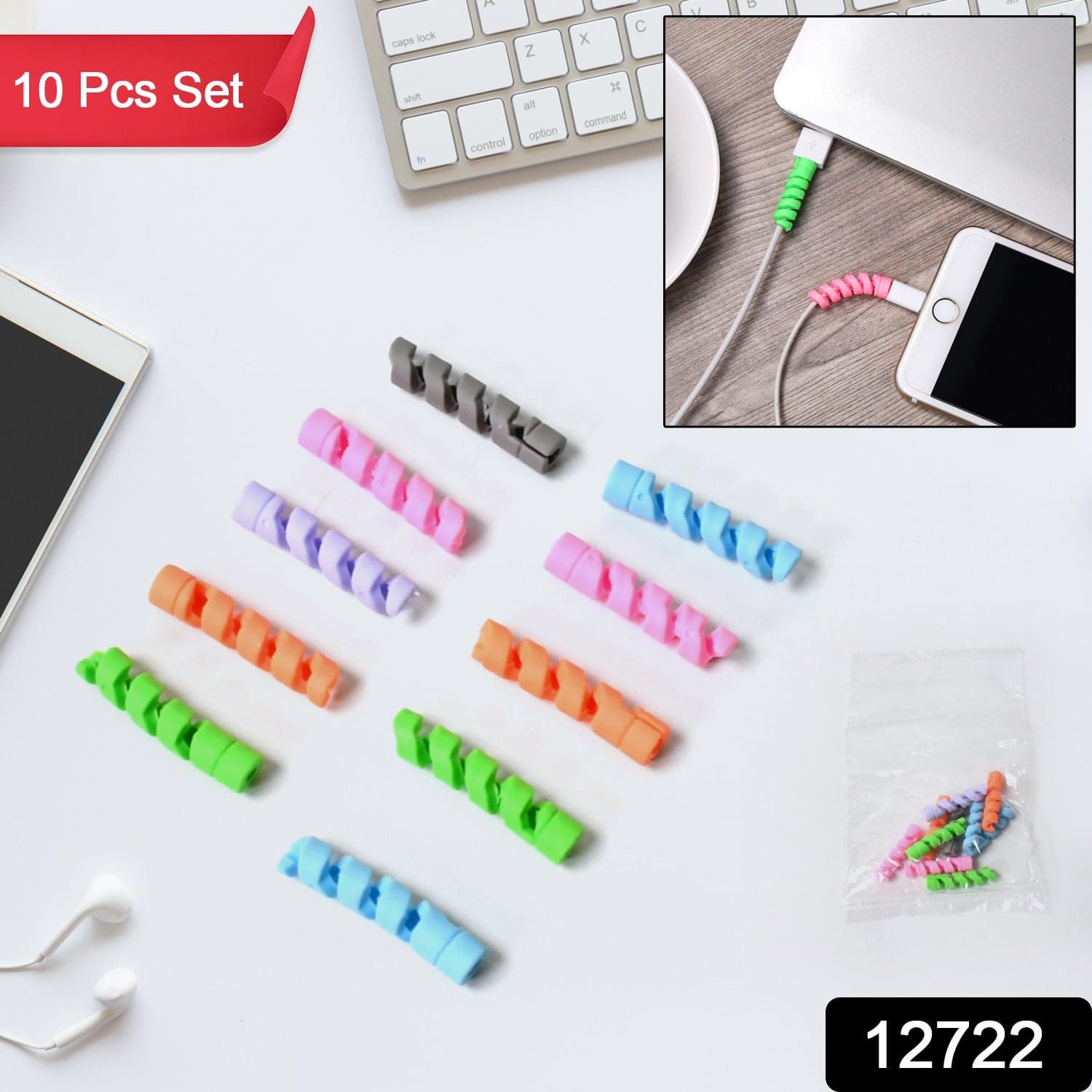 Spiral Charger Cable Protector Data Cable Saver Charging Cords Protective for All Universal Cable Cover (Pack of 10) thumbnail 2
