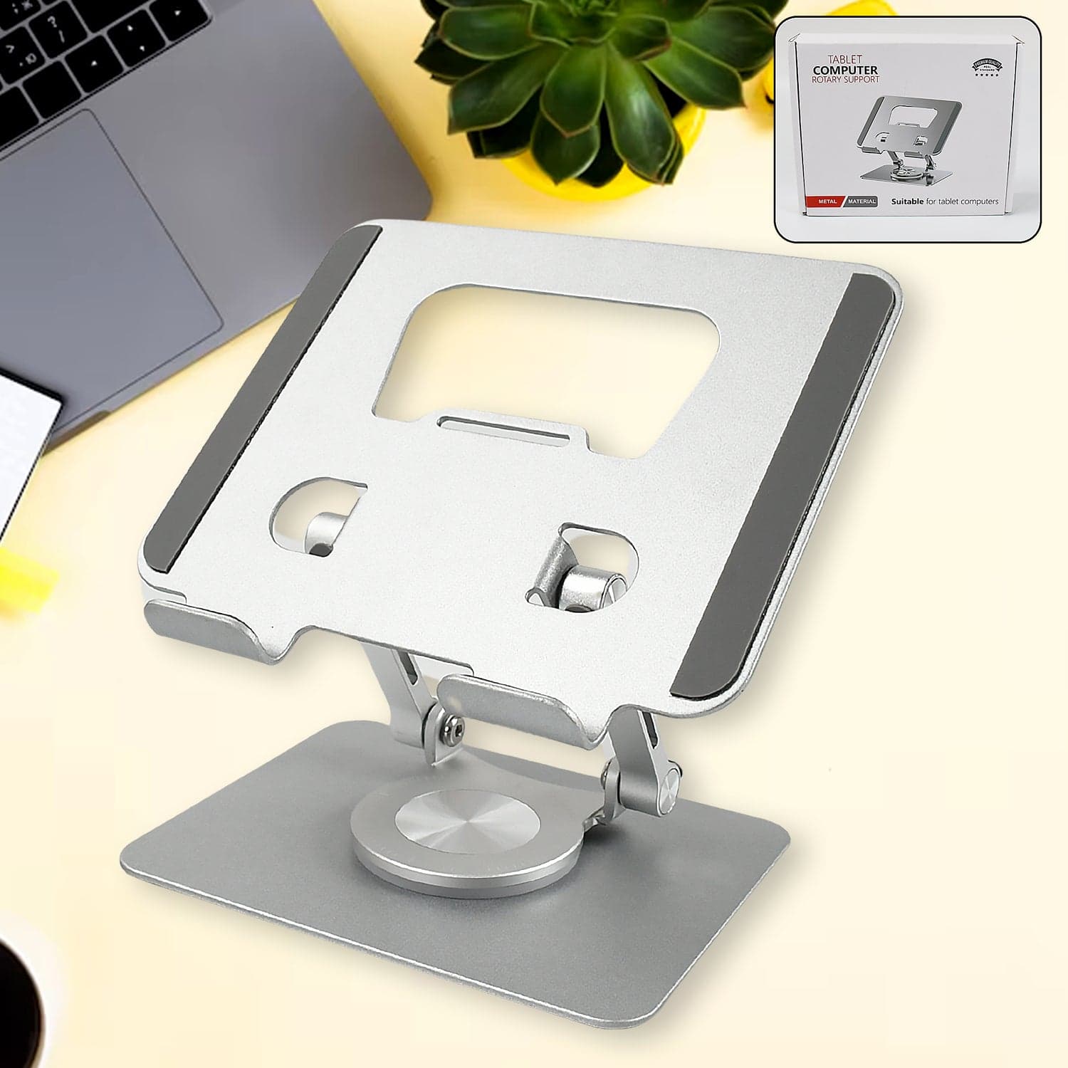 Aluminum Alloy 360°Rotating Bracket, Adjustable Tablet Stand, Portable Foldable Ergonomic Tablet Support thumbnail 1