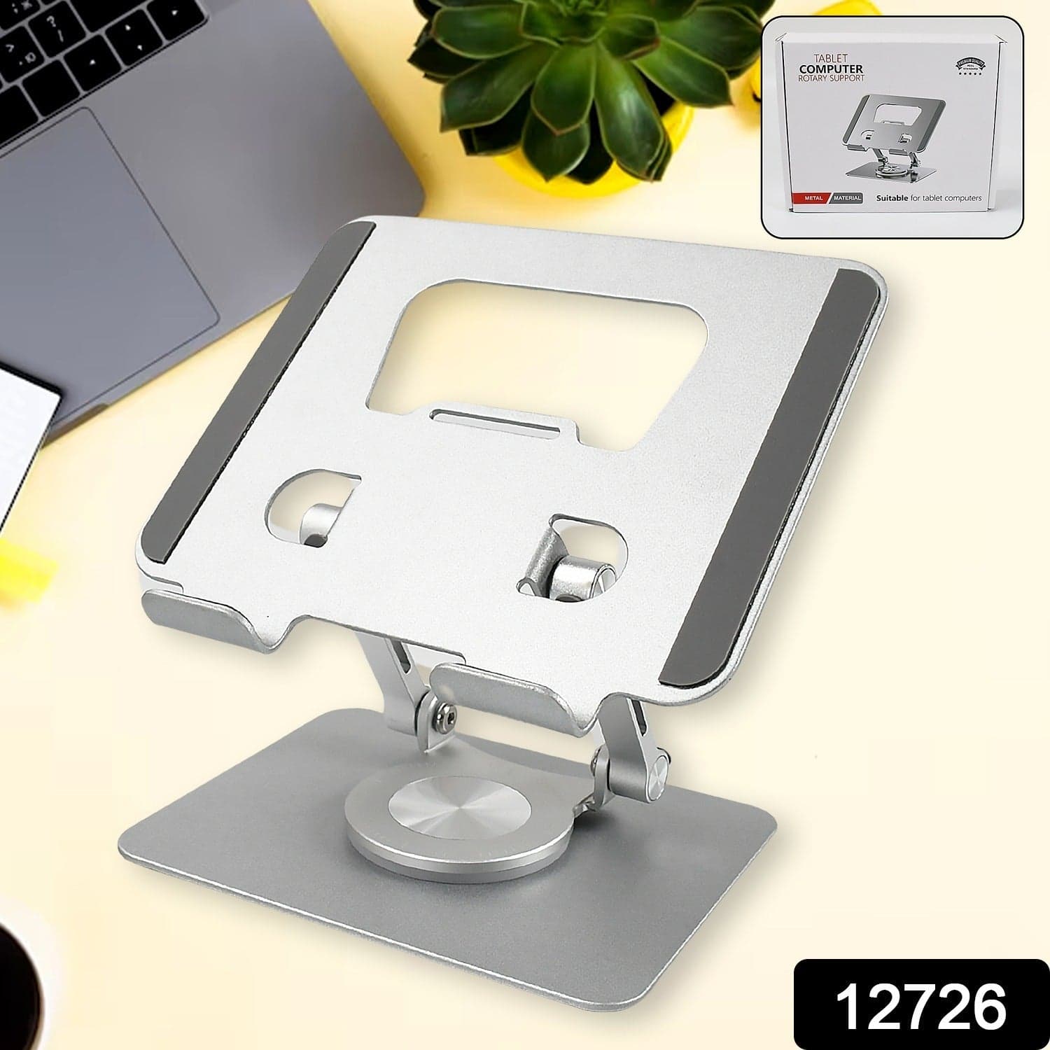 Aluminum Alloy 360°Rotating Bracket, Adjustable Tablet Stand, Portable Foldable Ergonomic Tablet Support thumbnail 2