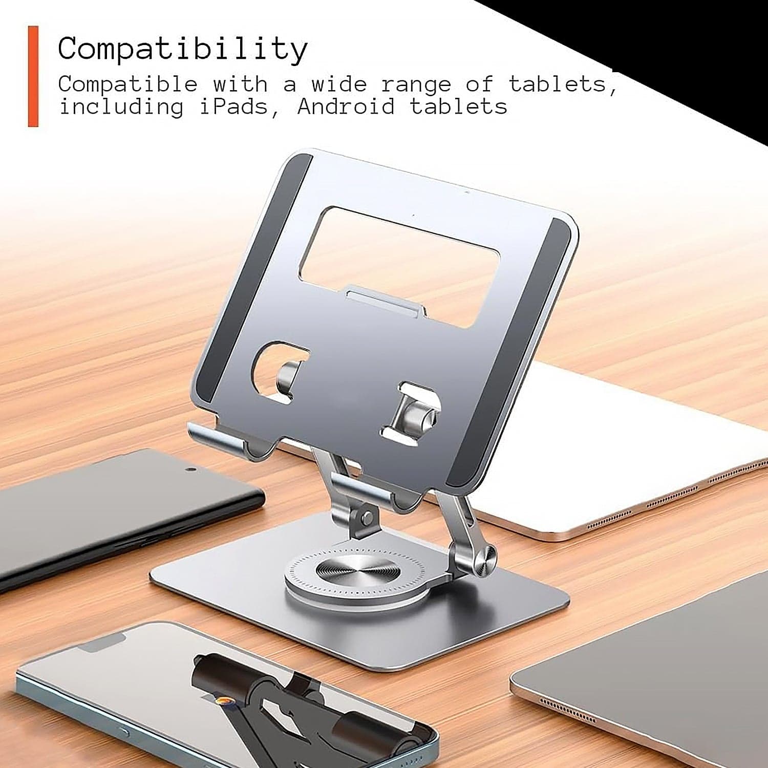 Aluminum Alloy 360°Rotating Bracket, Adjustable Tablet Stand, Portable Foldable Ergonomic Tablet Support thumbnail 6