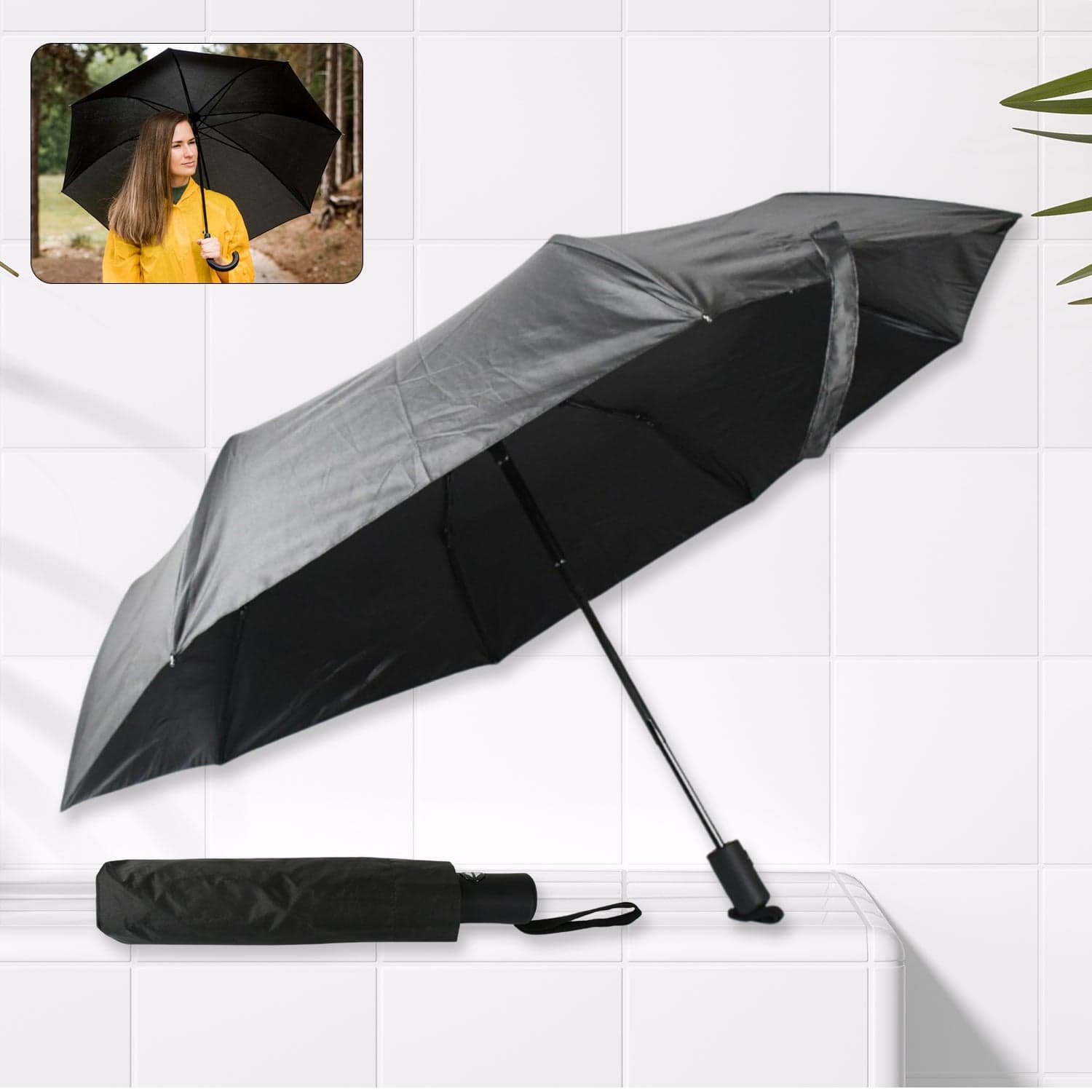 2 Fold Manual Umbrella of Wind, Sun & Rainproof with Steel Shaft & Wrist Strap thumbnail 1