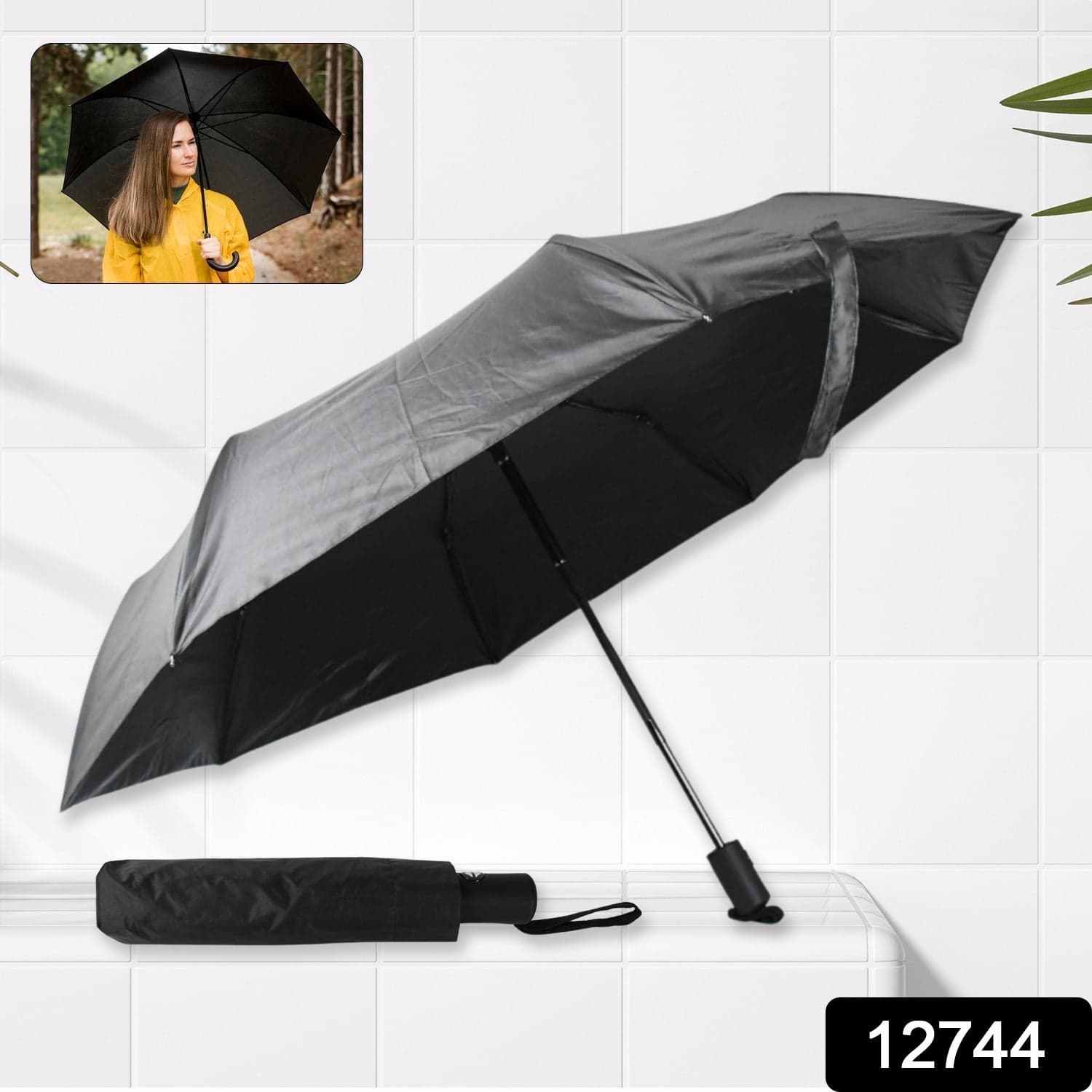 2 Fold Manual Umbrella of Wind, Sun & Rainproof with Steel Shaft & Wrist Strap thumbnail 2