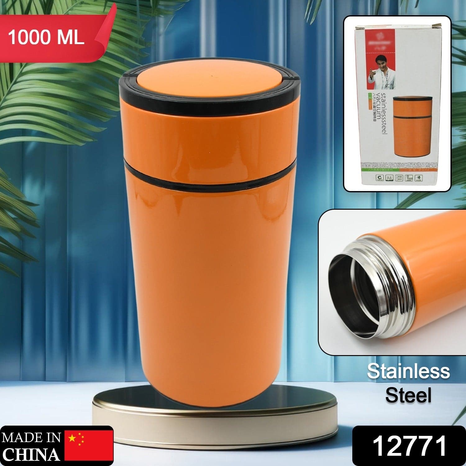 Stainless Steel Water Bottle With Foldable Spoon & Handle Easy To Carry thumbnail 2