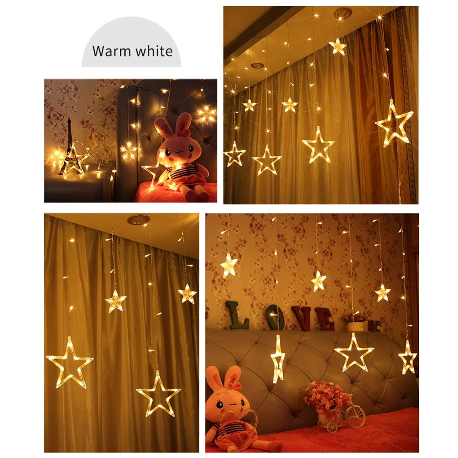 12 Stars Curtain String Lights, Window Curtain Lights With 8 Flashing Modes Decoration For Festivals thumbnail 10