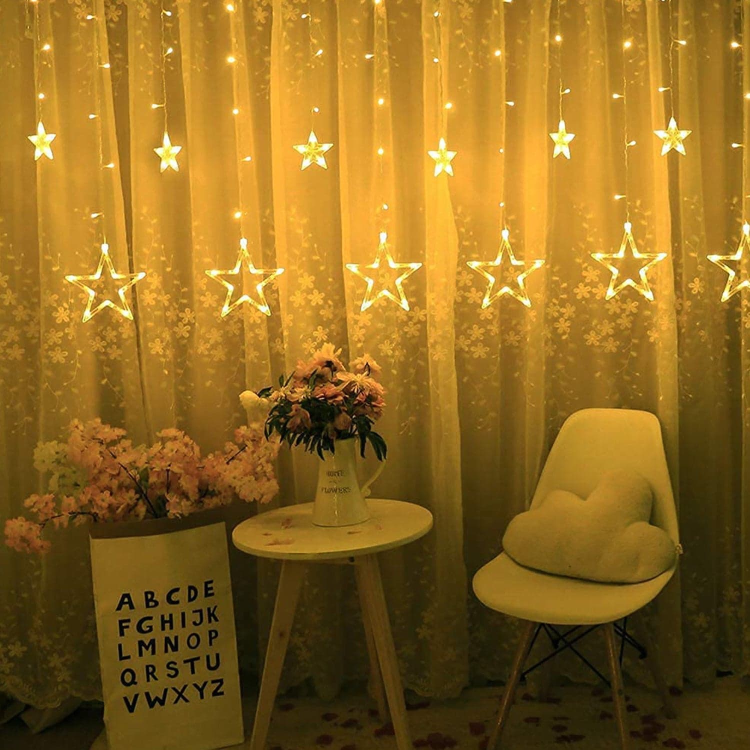 12 Stars Curtain String Lights, Window Curtain Lights With 8 Flashing Modes Decoration For Festivals thumbnail 11