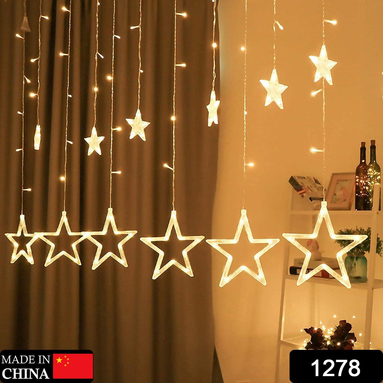 12 Stars Curtain String Lights, Window Curtain Lights With 8 Flashing Modes Decoration For Festivals thumbnail 2